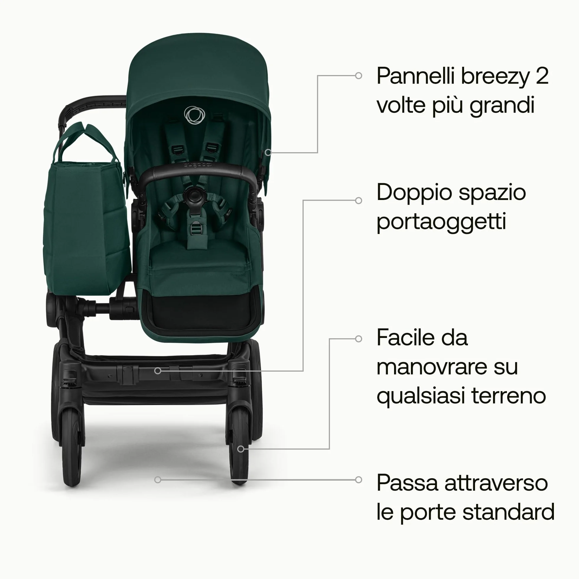 Bugaboo Donkey 6 passeggino singolo convertibile doppio gemellare neonato spazio archiviazione borsa laterale