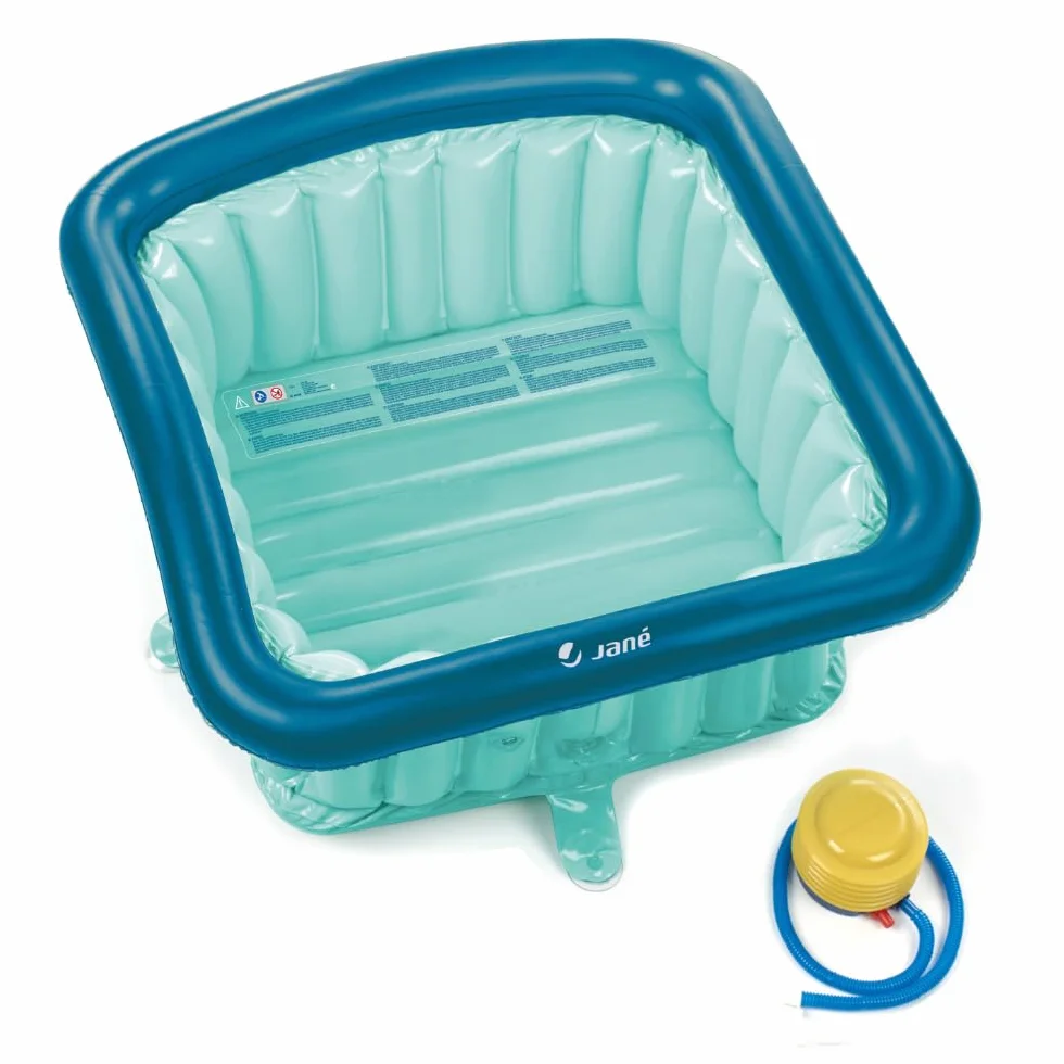 Jané Riduttore Doccia Bambino Gonfiabile 60x60 cm, Vaschetta Portatile, 70L, Ventose, Tappo Scarico, Pompa Inclusa, Blu