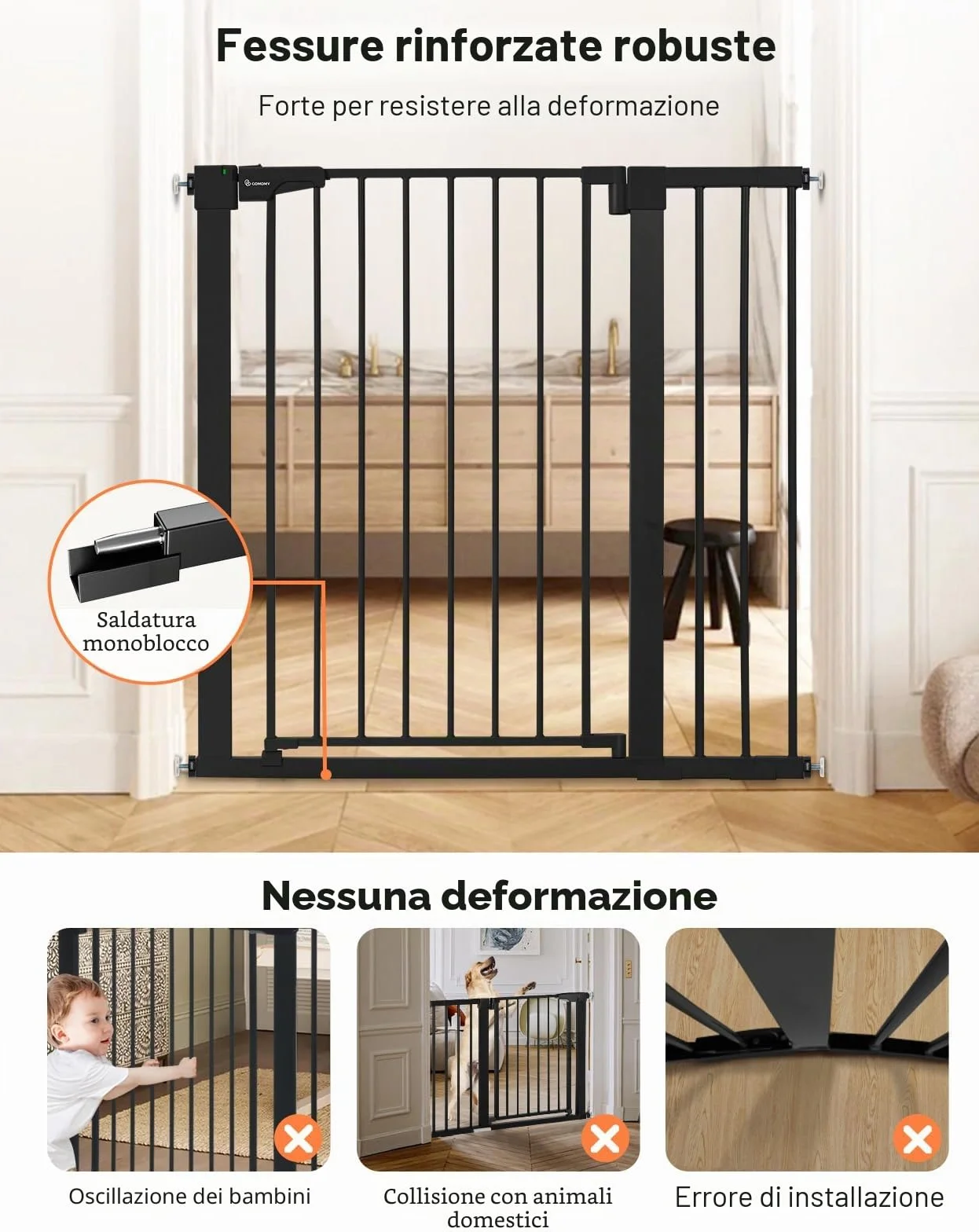 COMOMY 91,5cm Cancelletto per cani Extra Alto, per Scale e Porte, 75 a 103cm di Larghezza, Montato a Pressione Cancellino Bambini di Sicurezza Extra Largo a Chiusura Automatica per Casa, Nero