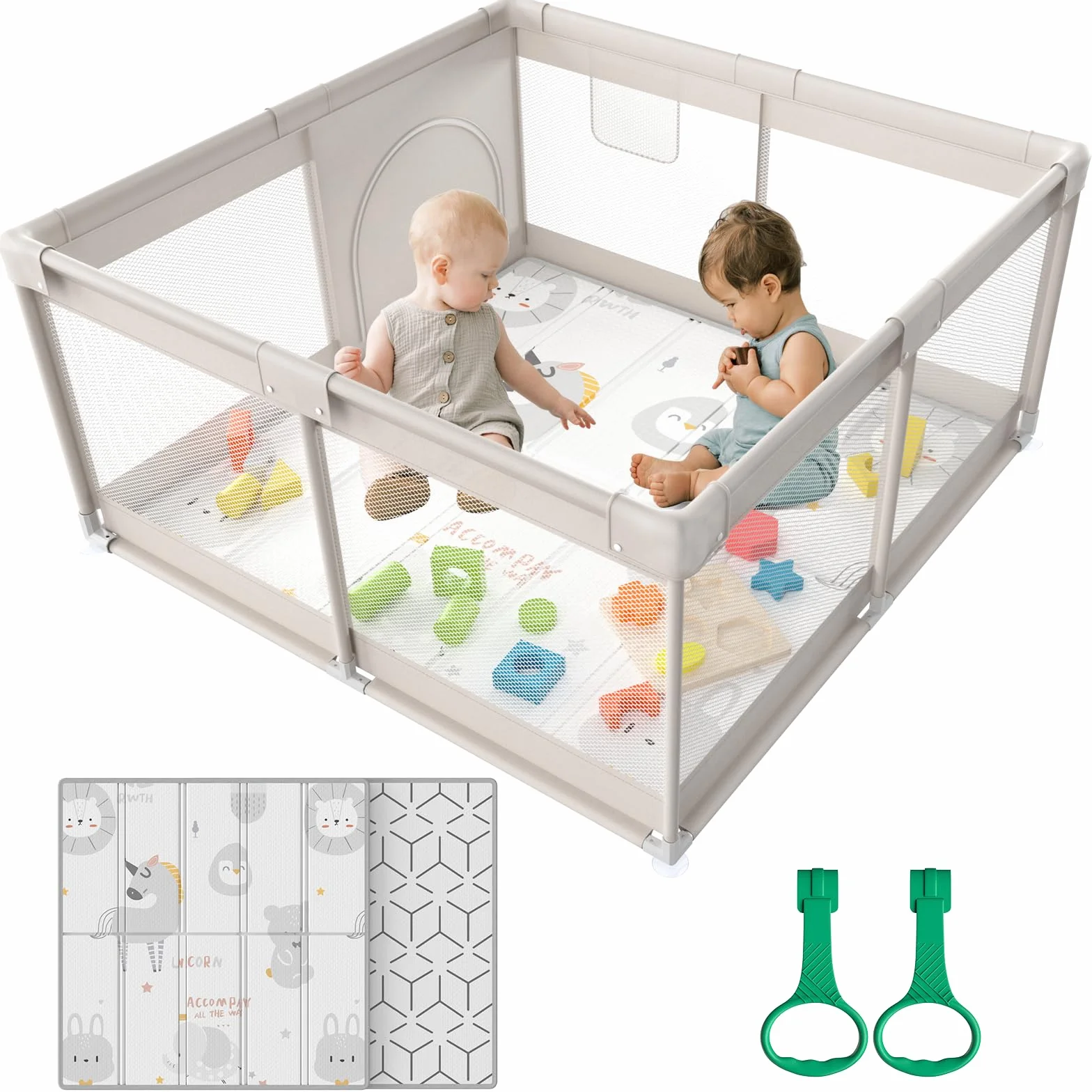 Box Bambini 120x120cm Recinto Neonato con Tappeto Materassino e 2 Maniglie