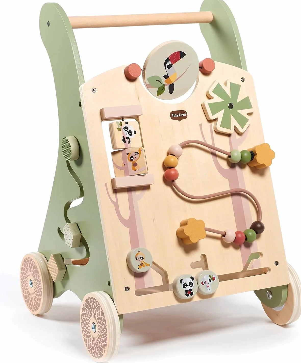 Tiny Love Walk Behind Carrello Primi Passi in Legno e Centro Attività Montessori, 12 Giochi Interattivi, Supporta Capacità Motorie e Sviluppo, Ruote Gommate Antiscivolo, 18+ Mesi, Boho Chic