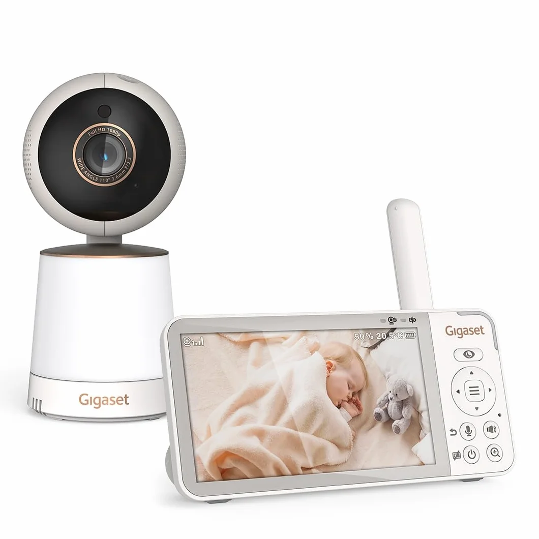 Gigaset BABY 500 Video – Videocamera con trasmissione video HD –Tecnologia FHSS sicura–Schermo LCD IPS da 5"-lunga durata della batteria-modalità visione notturna,Cream White/Bronze[Versione Italiana]