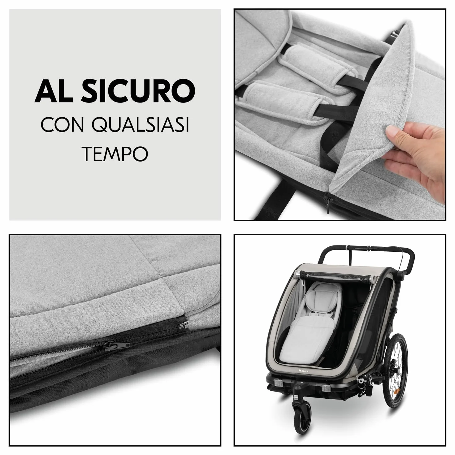 Hauck Baby Lounger 2 Grey Seggiolino Rimorchio Bici Dryk Duo Dryk Duo Plus Bike N Walk Duo 1-10 Mesi Max 75 cm 10 kg Cintura 5 Punti Poggiatesta Coprigambe