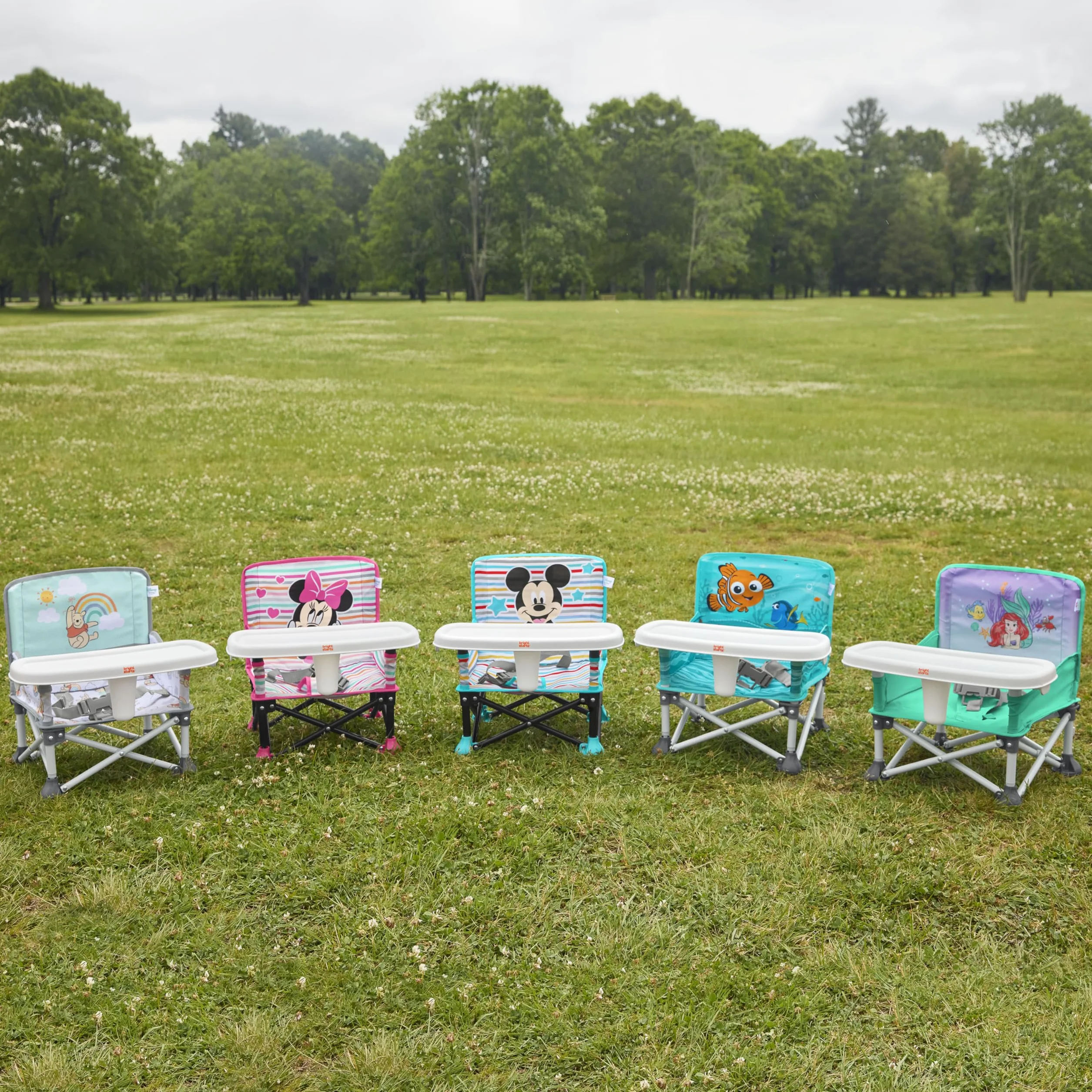 Bright Starts Pop 'N Sit Minnie Mouse Rialzo per sedia portatile con vassoio, verde chiaro, 6 mesi-3 anni