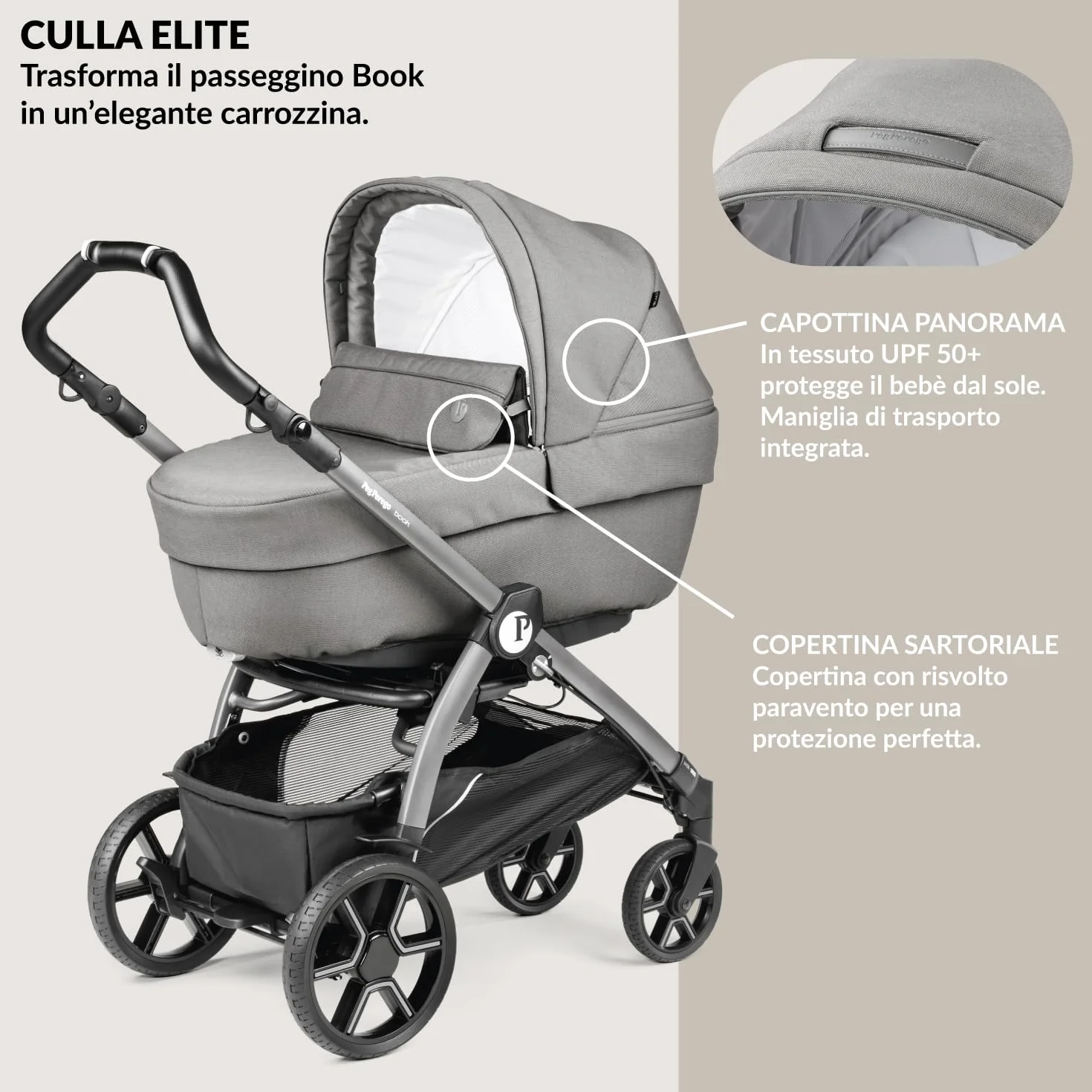 PEG Book Modular Passeggino Trio Neonati 0-4 Anni, Reversibile, Navicella, Seggiolino Auto i-Size, Mercury