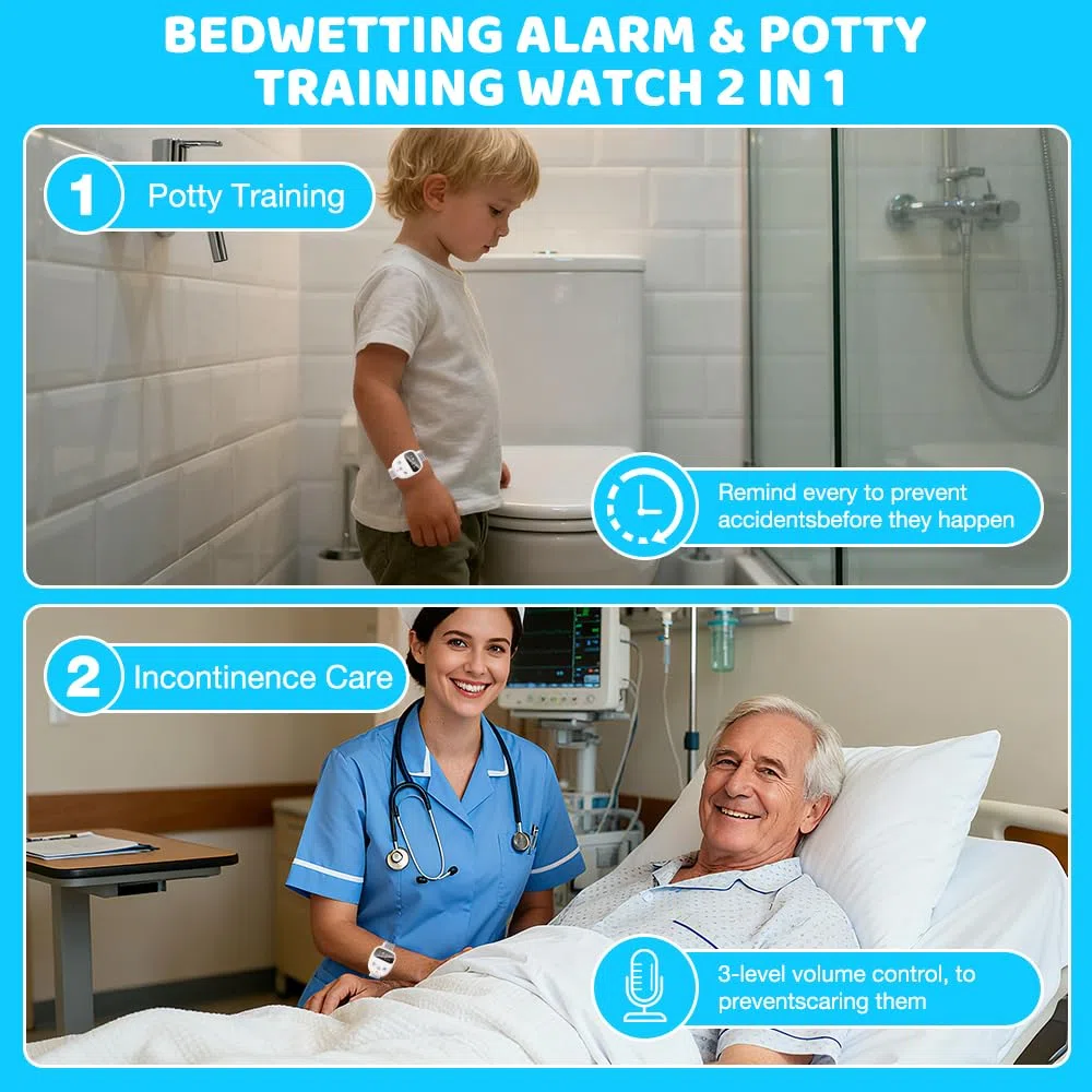 Allarme Wireless per la Pipì, Allarme Pee Ricaricabile, AllarmeWireless per Bambini con Telecomando, 3 Modalità Promemoria, 2 Suonerie, Ricarica USB, Timer, per Bambini, Anziani e Adulti