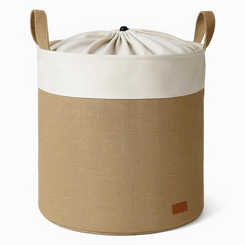 Prendi Home - Cesto per biancheria e giocattoli in juta - Contenitore pieghevole per la conservazione, 37x40 cm, aspetto naturale con motivo animalier, ideale per la cameretta, il soggiorno o il bagno