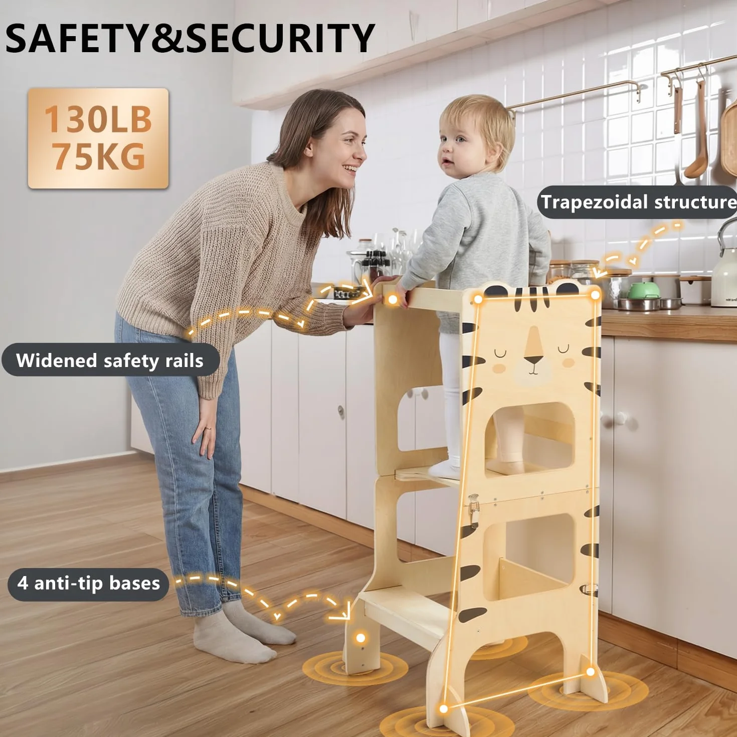 Labebe Torre Montessoriana Pieghevole in Legno 3 in 1 per Bambini con Lavagna