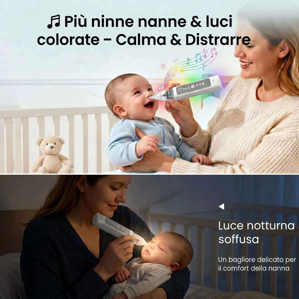 Aspiratore nasale elettrico per bambini – Aspiratore nasale bambino forte 65 kPa per muco bloccato, 58 dB Silenzioso per bambini che dormono, silicone alimentare