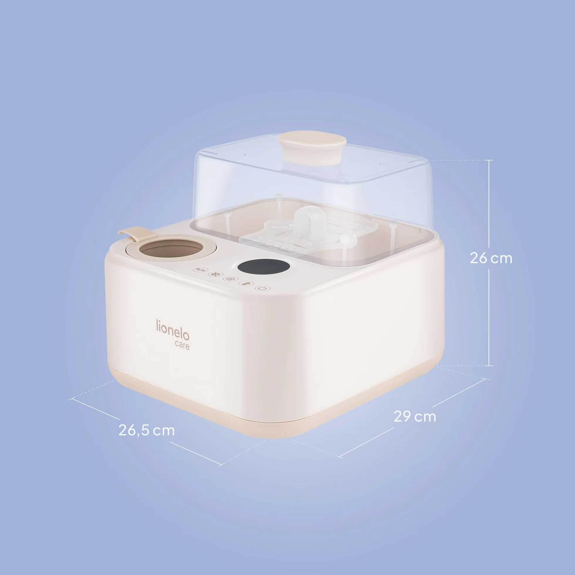 Lionelo STEAMUP Sterilizzatore Biberon 3 in 1 Elettrico, Sterilizzatore a Vapore con Asciugatura Automatica e Scaldabiberon, 99,99% Batteri, Pannello Touch, Auto Spegnimento, BPA Free, per 4 Biberon