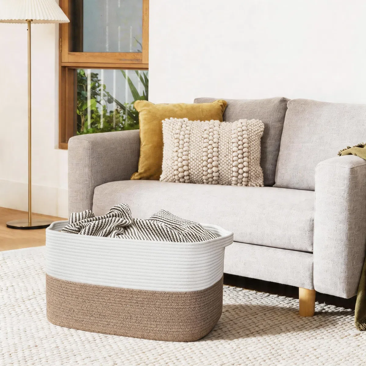 MEGASKET Cesto Rettangolare Extra Large in Corda di Cotone, 60 x 39,9 x 35,8 cm, per Coperte, Cuscini in Vimini, Portaoggetti Morbido per Bambini e Giocattoli