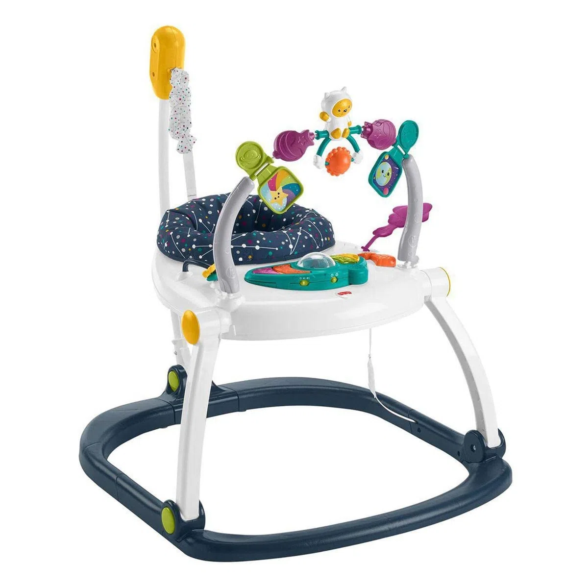 Fisher-Price GPT46 Centro attività Salvaspazio Galaxy Tema Gatto Spaziale, Sedile Saltellante, Luci, Musica Giocattolo per Bambini 6+Mesi, Imballaggio Standard