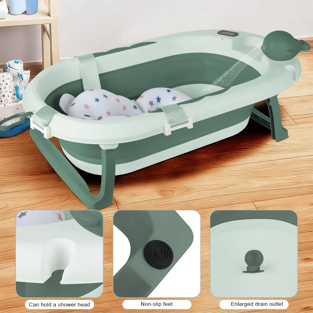 Vasca da bagno pieghevole per bambini a piedi – Grande Vasca da bagno Xxl con supporto/sedile e kit di drenaggio – Bacino per neonati dalla nascita a 3 anni – Regalo per bambini – (stile 5) 81,5 x 48