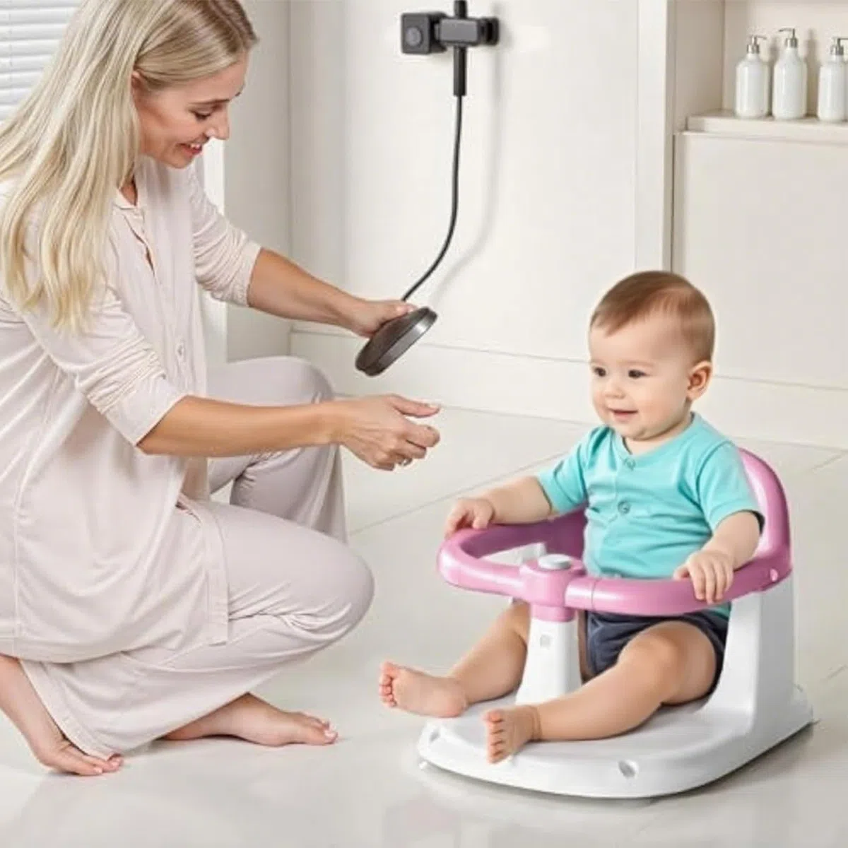 Seggiolino da bagno per bambini, supporto portatile per bagno per bambini, supporto da bagno con drenaggio rapido, per 1-3 anni, per spiaggia, piscina, viaggi