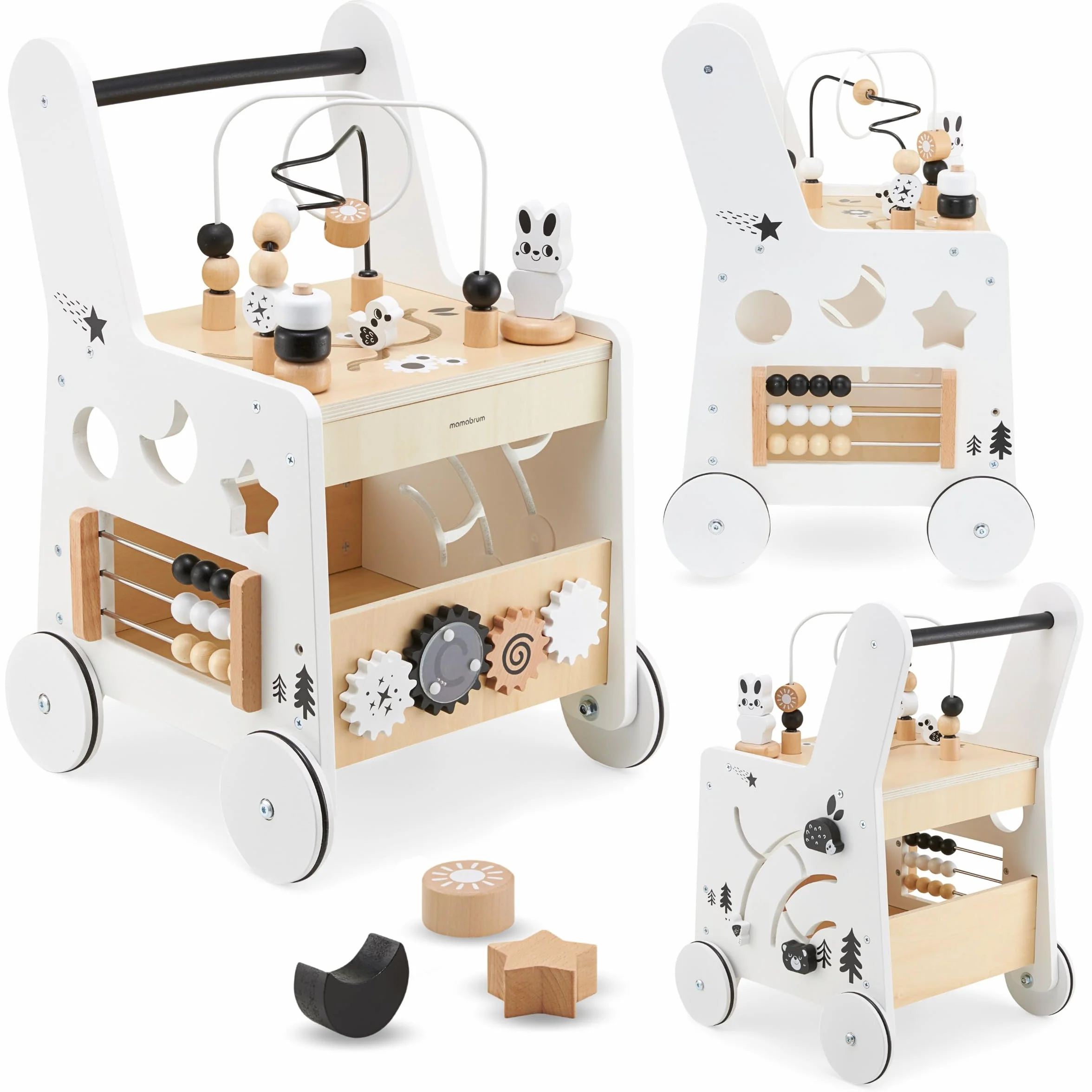 Mamabrum Primi Passi 6 w 1 Spintore Legno Tavolo Didattico Giochi Bambini Abaco Loop Motorio 31x28x49cm