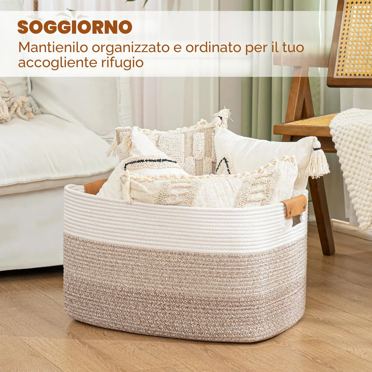 danpinera - Cesto portabiancheria, pieghevole, per giocattoli del bambino, quadrato, per coperte, cuscini, asciugamani ospiti, bianco e marrone