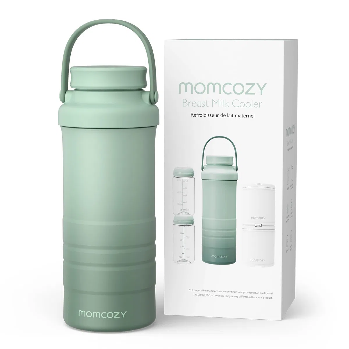 Momcozy Refrigeratore portatile per latte materno per esterni (650 ml), raffreddamento totale a 360°, grande refrigeratore per latte materno da viaggio con 2 biberon per conservare latte materno