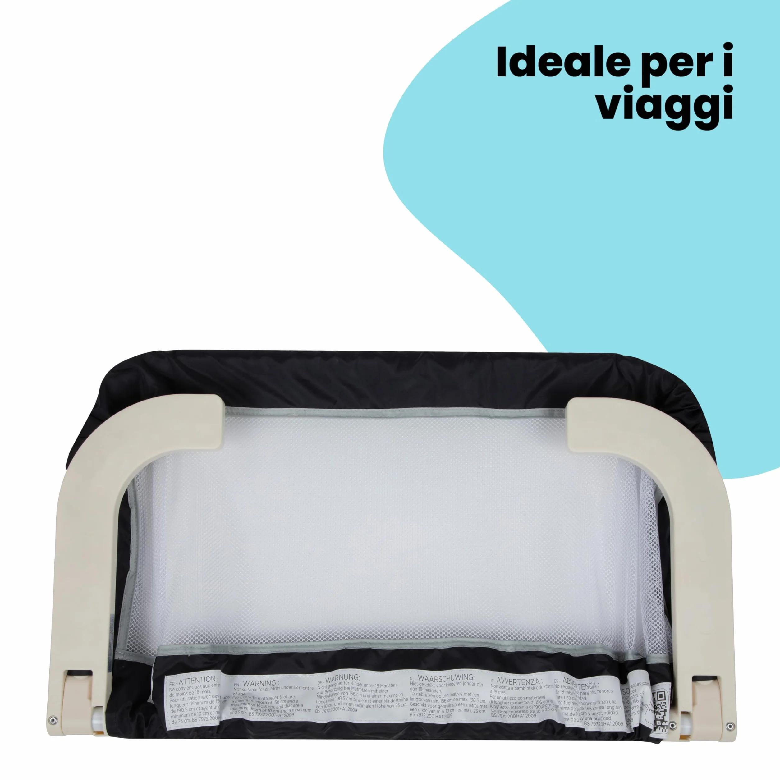 Safety 1st Sponda Letto Bambini da Viaggio Pieghevole Portatile, Barriera Letto 18 mesi-5 anni, Tessuto a rete, Nero