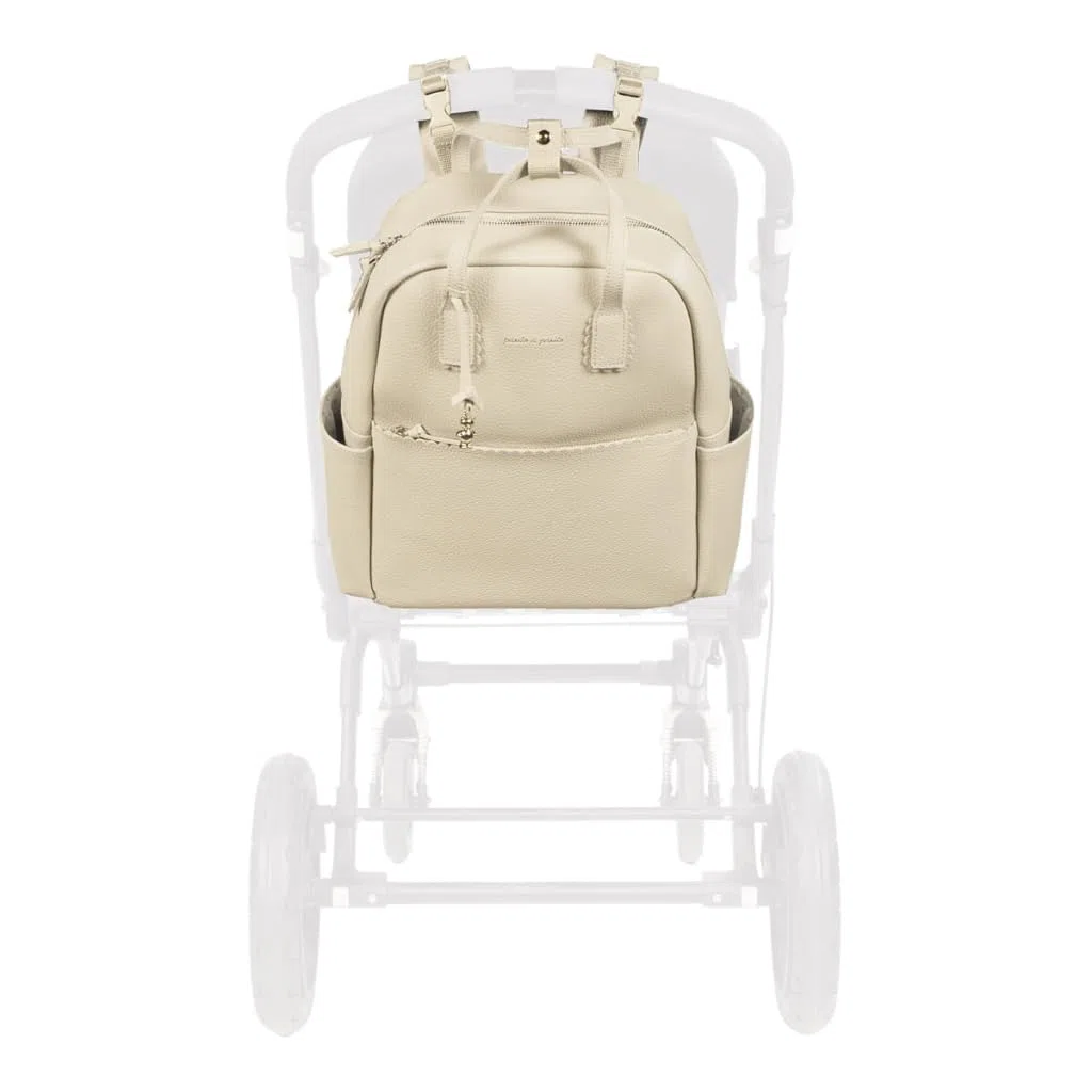 Zaino con fasciatoio passeggino nascita Modello ICON in simil pelle lavabile in lavatrice a 30° in varie colorazioni. Borsa fasciatoio nascita per passeggino (Crema)