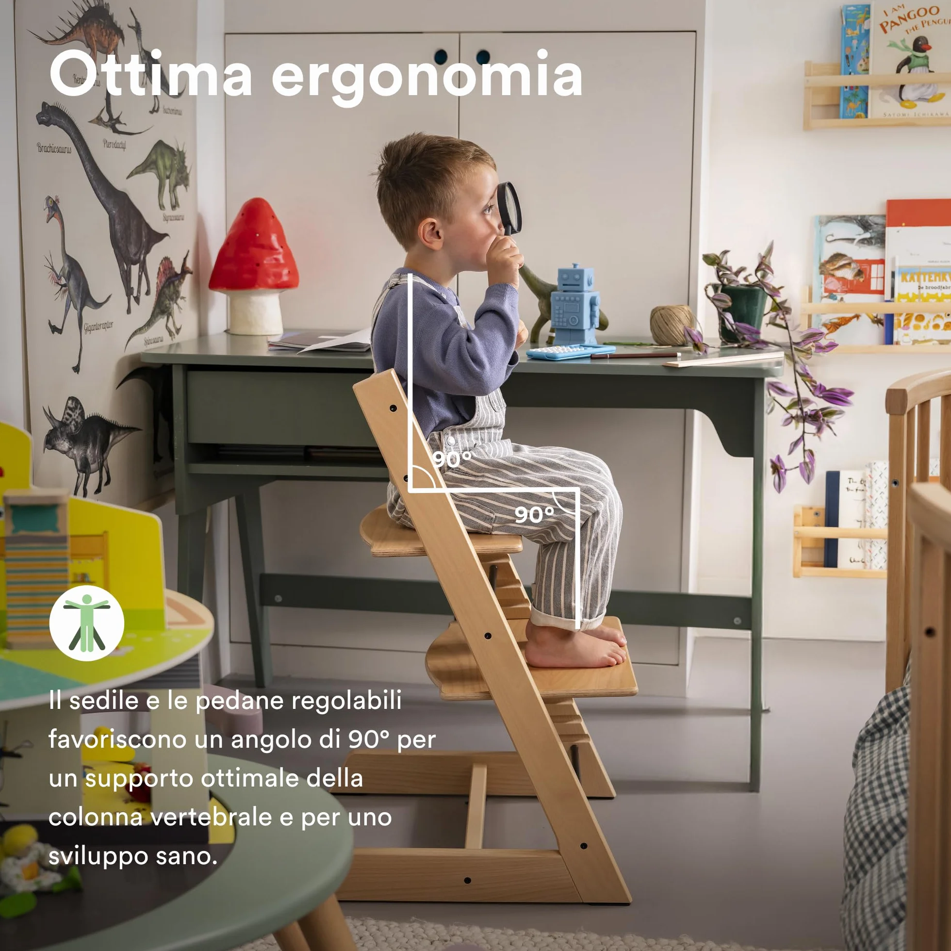 Sedia Tripp Trapp Stokke Naturale - Sedia evolutiva regolabile per neonati, bambini e adulti - Modello classico