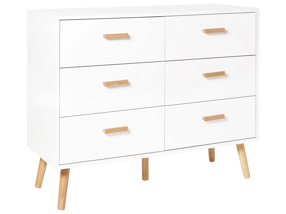 Cassettiera scandinava 6 cassetti gambe in legno bianco