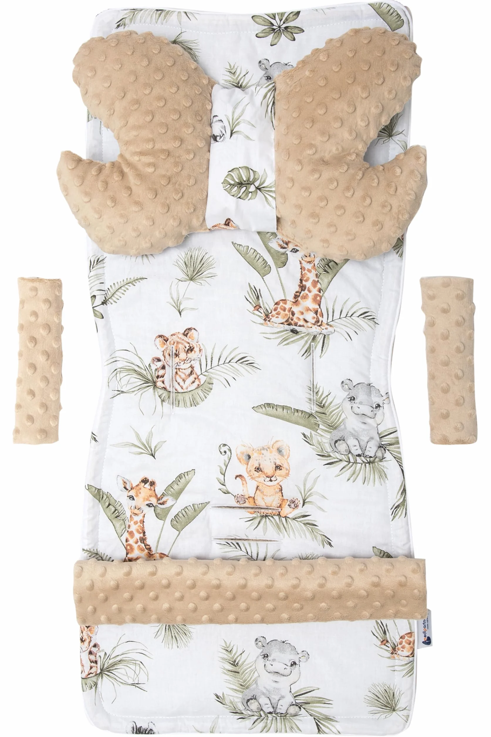 Riduttore Passeggino Universale 78x35cm 5 elementi Copripasseggino Estivo Cotone Minky Safari beige