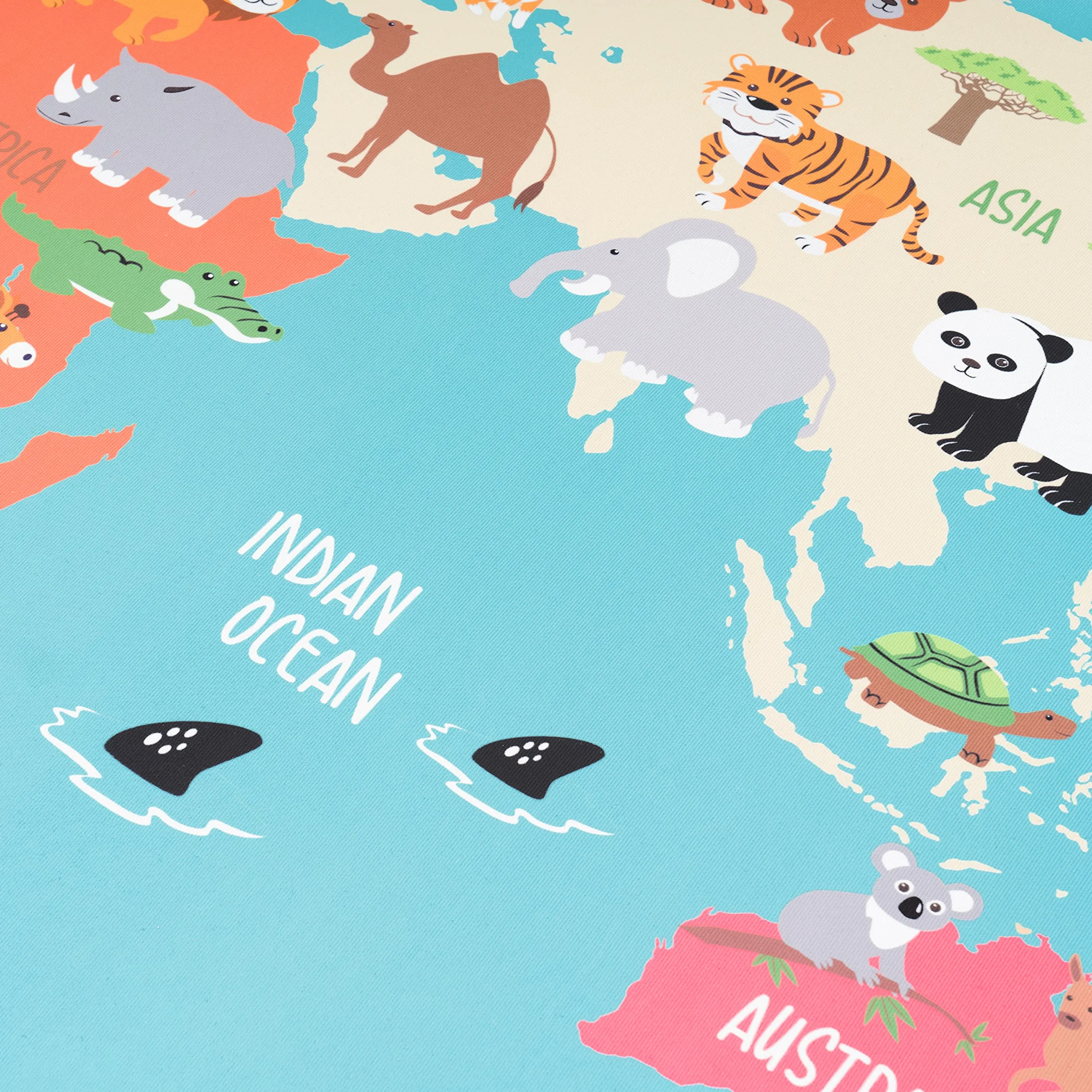 Paco Home Tappeto per bambini, Tappeto da gioco per le camere dei bambini, Mappa del mondo con animali, In verde, Dimensione:100x200 cm
