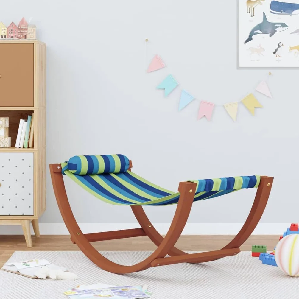 vidaXL Amaca a Dondolo per Bambini Blu e Verde in Tessuto