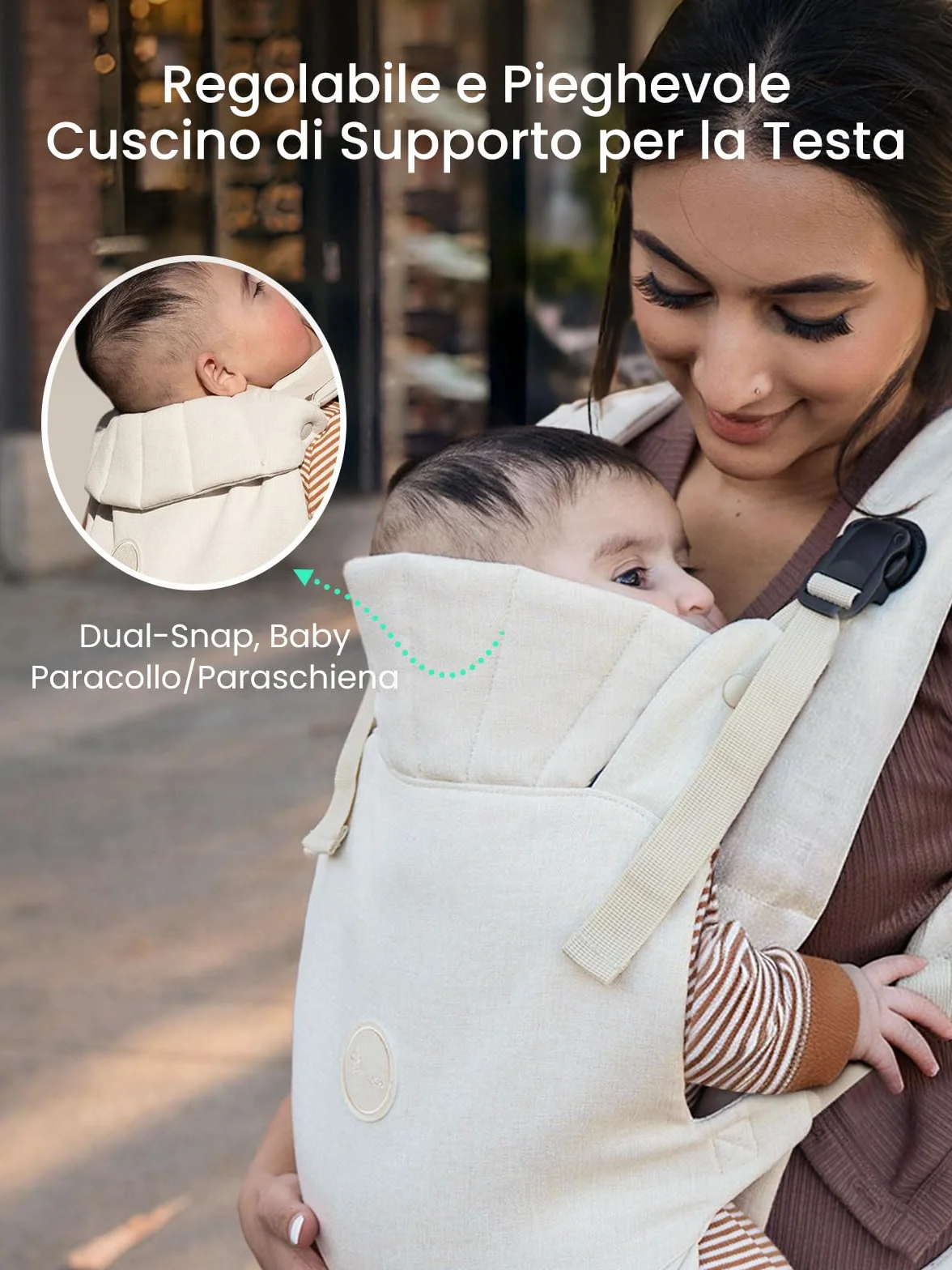 Grownsy Marsupio Neonato Ergonomico(3–20 kg, 3–24 mesi), Fibbia a Sgancio Rapido a un Tocco, Facile da Indossare, Poggiatesta, Leggero, Confortevole e Regolabile(Bianco crema)