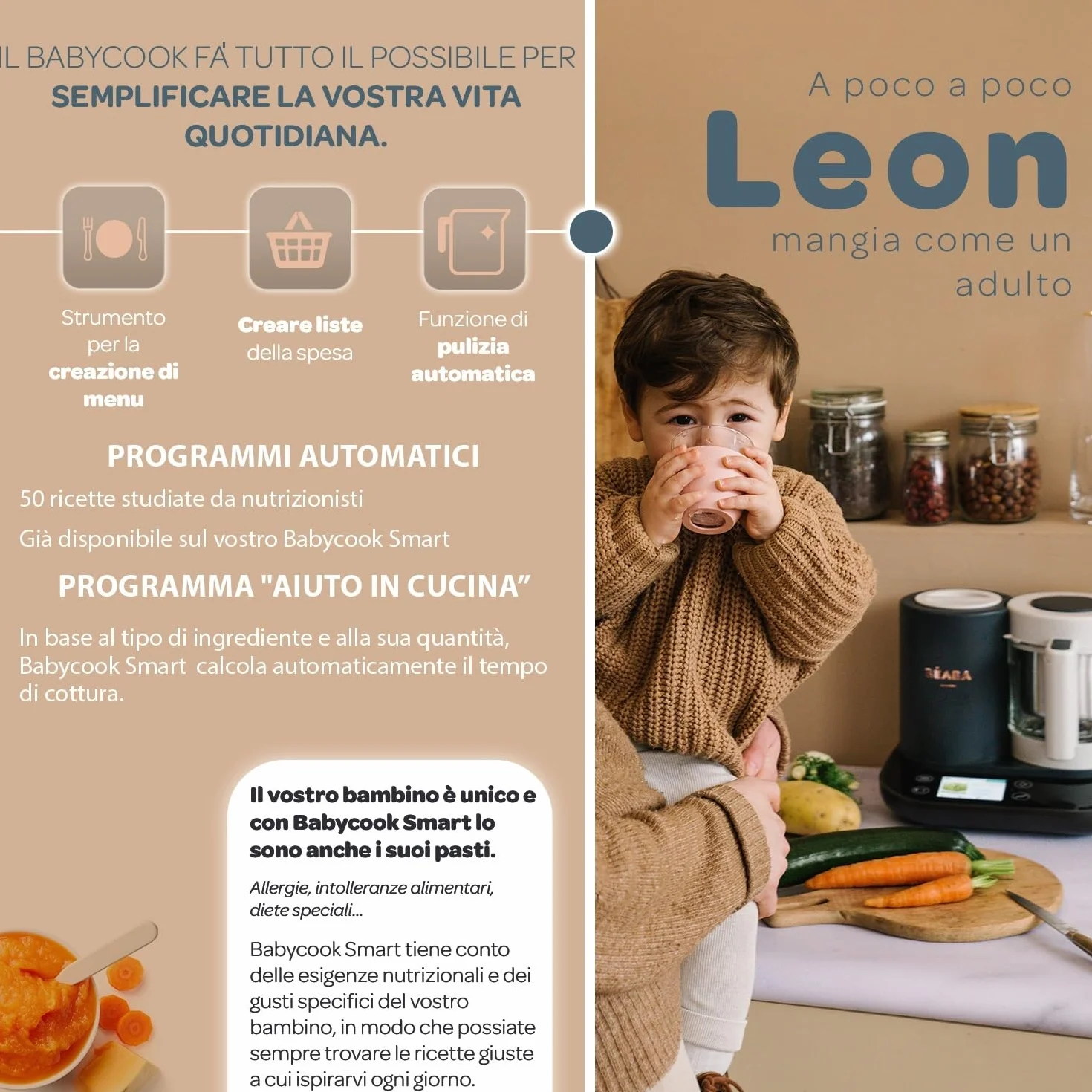 BÉABA BabycookSmart, Cuoci Pappa per Bambini, Bilancia, Ciotola in Vetro, Cestino Acciaio Inox, 2.25 L, Cottura Vapore, Schermo Tattile, Antracite