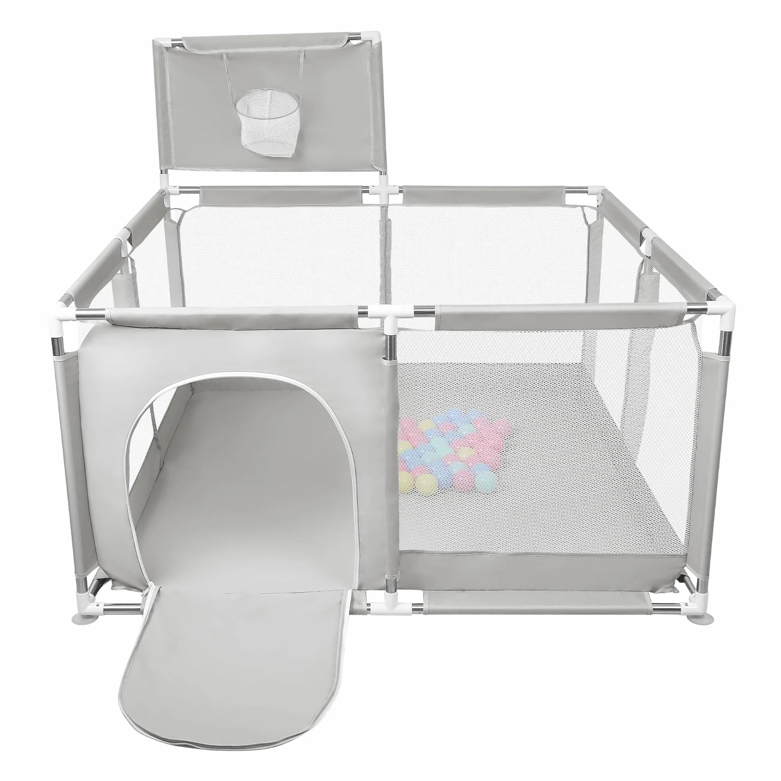 Box con porta a cerniera per bambini con ventose 126 x 126 x 66 cm grigio chiaro 50 palline