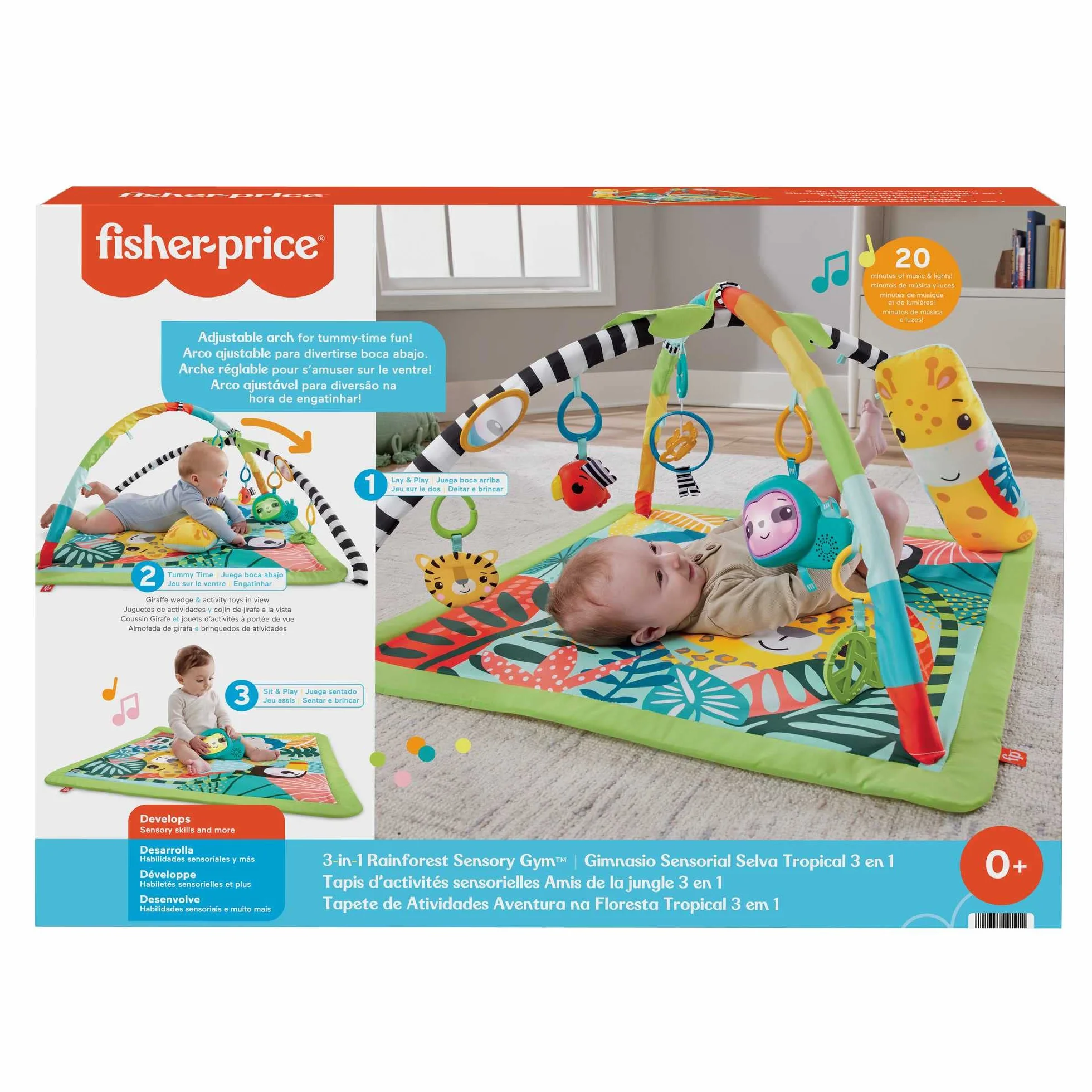 Fisher-Price - Palestrina Sensoriale Cuccioli della Natura 3-in-1, Tappetino per Giocare dalla Nascita Fino ai Primi Passi con 5 Giochi sensoriali, luci, Suoni, Giocattolo per Neonati, HJW08