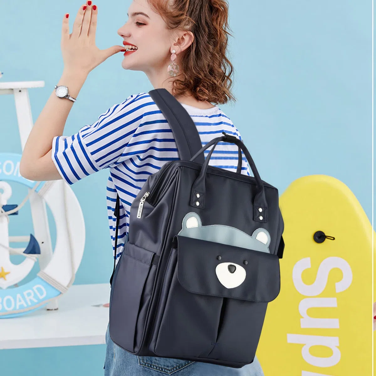 SONARIN Grande Capacità Zaino Fasciatoio Alla Moda,Borsa per Pannolini Multifunzione Impermeabile Zaino Mamma Neonato Borsa Fasciatoio da Viaggio con Fasciatoio & Ganci per Passeggino
