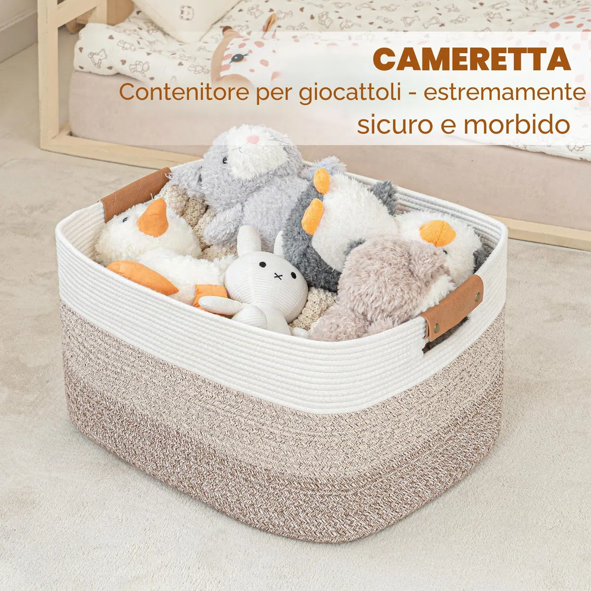 danpinera - Cesto portabiancheria, pieghevole, per giocattoli del bambino, quadrato, per coperte, cuscini, asciugamani ospiti, bianco e marrone