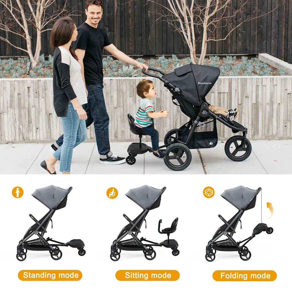 Pedana Passeggino Universale, Vihir Pedana per Passeggino con Sedile, Accessori per Passeggini per Secondo Bambini da 2 a 6 anni, Dotato di Schienale di Sicurezza, Bracciolo e Cuscino di Seduta