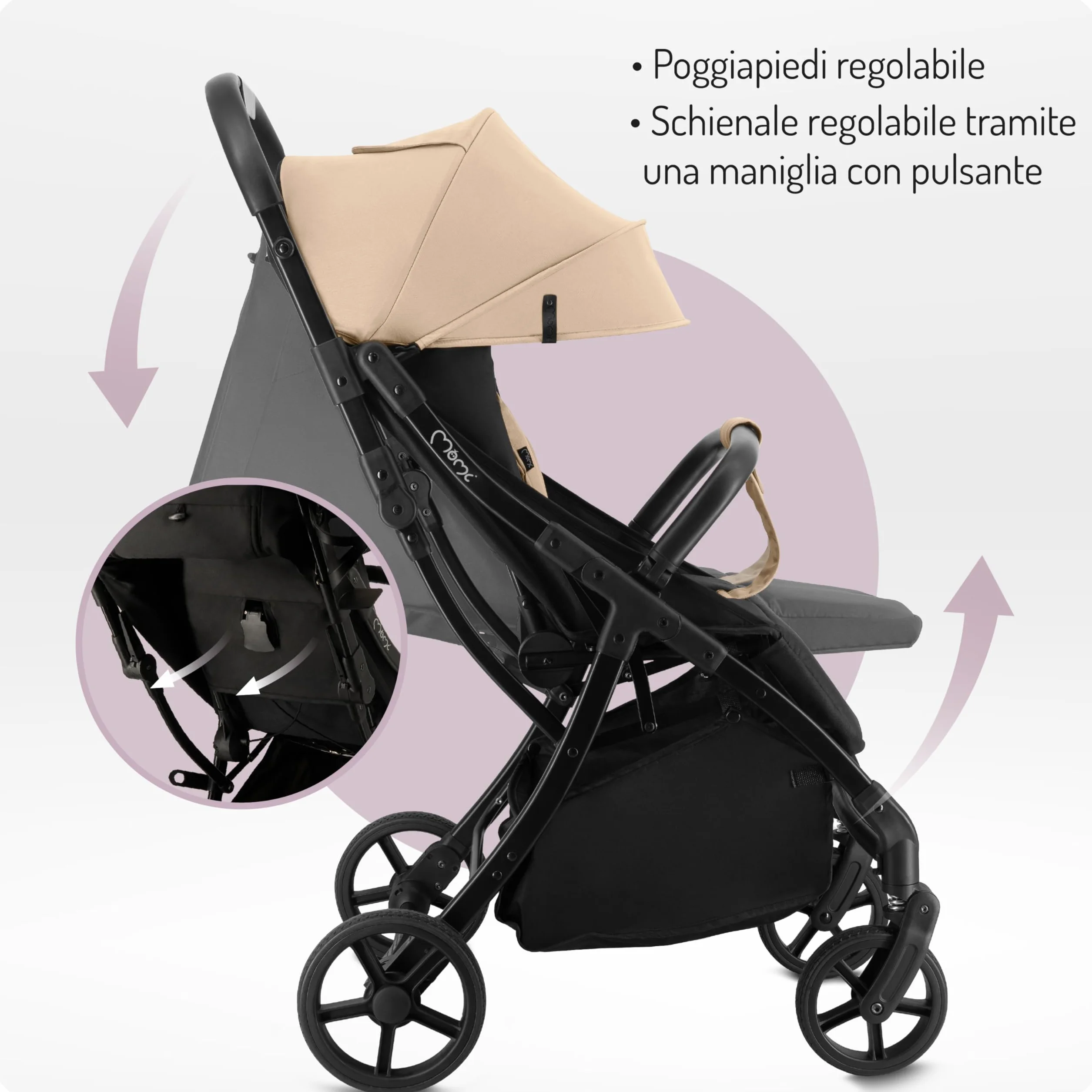 MoMi PAOLA Passeggino per Bambini 6-22 kg Compatto Leggero Chiusura Automatica Cinture 5 Punti
