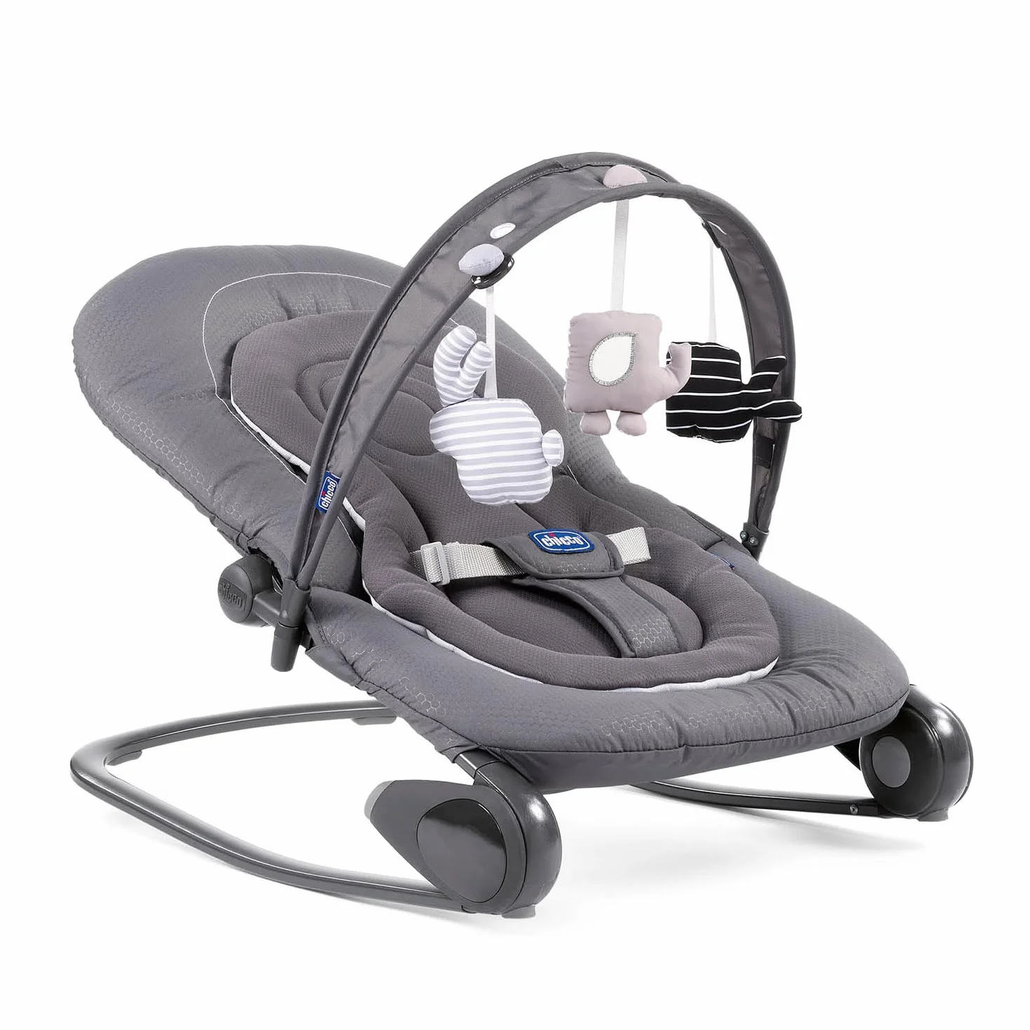 Chicco Hooplà Sdraietta Neonati e Bambini da 0 Mesi a 18 kg, Funzioni Dondolo e Poltroncina, con Barra Gioco, Schienale Regolabile e Cuscino Riduttore, Chiusura Compatta, Grigio scuro