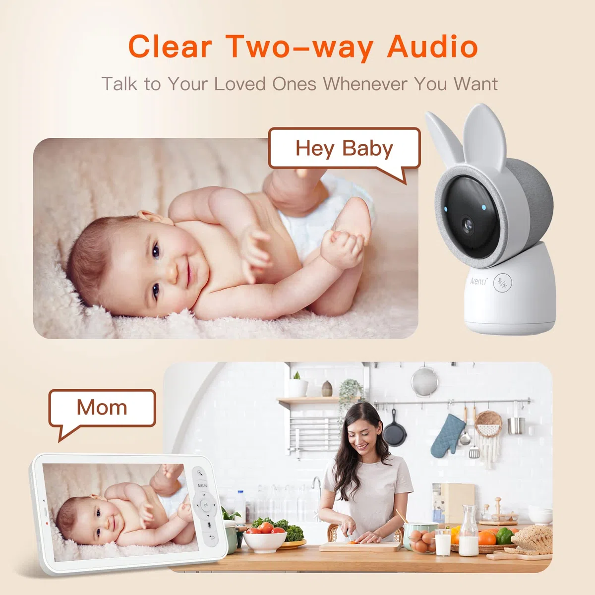 ARENTI Baby Monitor WiFi 5G, Telecamera per Bambini a Doppia Banda 2.4G e 5G, HD da 4 MP per Video Cristallini, Anti-interferenza e Trasmissione più Veloce, Audio a 2 vie, Visione Notturna