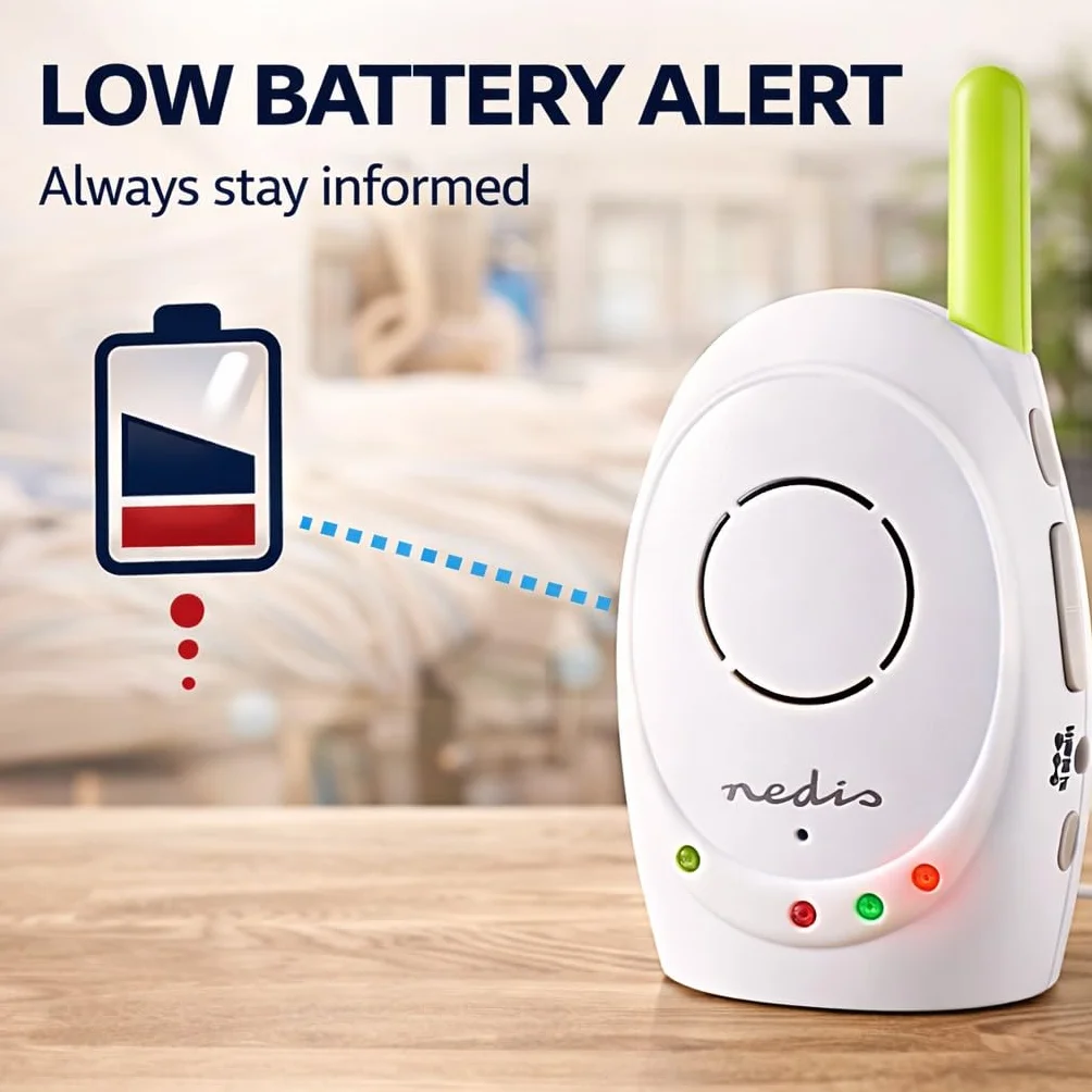 Nedis Audio Baby Monitor - Telefoni wireless per bambini con interfono, portata 300 m, Set di 2, Verde/Bianco