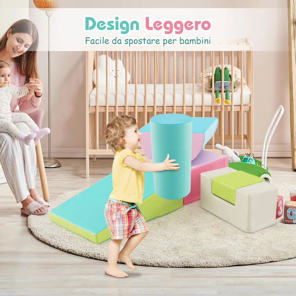 COSTWAY Set di 6 Blocchi per Bambini con Diverse Forme e Colori, Centro Attività Palestrina Giocattolo per Arrampicata e Strisciamento (Verde)