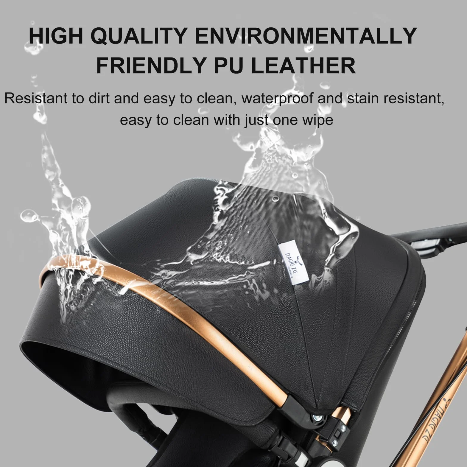 Passeggino Trio 3 in 1 360° Rotazione Pelle PU con Telaio Alluminio (906 Black)