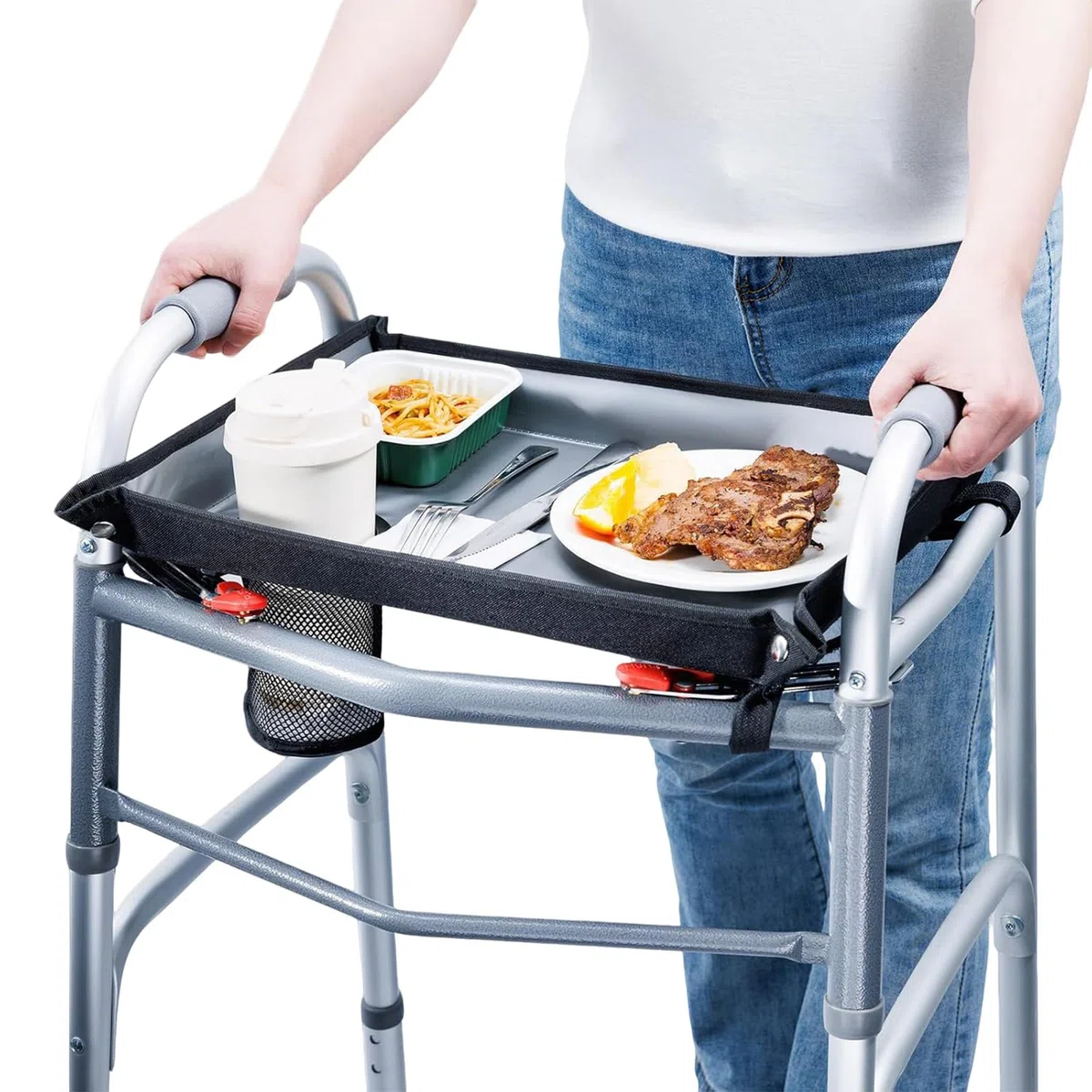 Vassoio Walker con portabevande universale Walker Tray per anziani, vassoi per passeggiate, bordi rialzati, impermeabile, con design da 10 lbs per anziani e disabili
