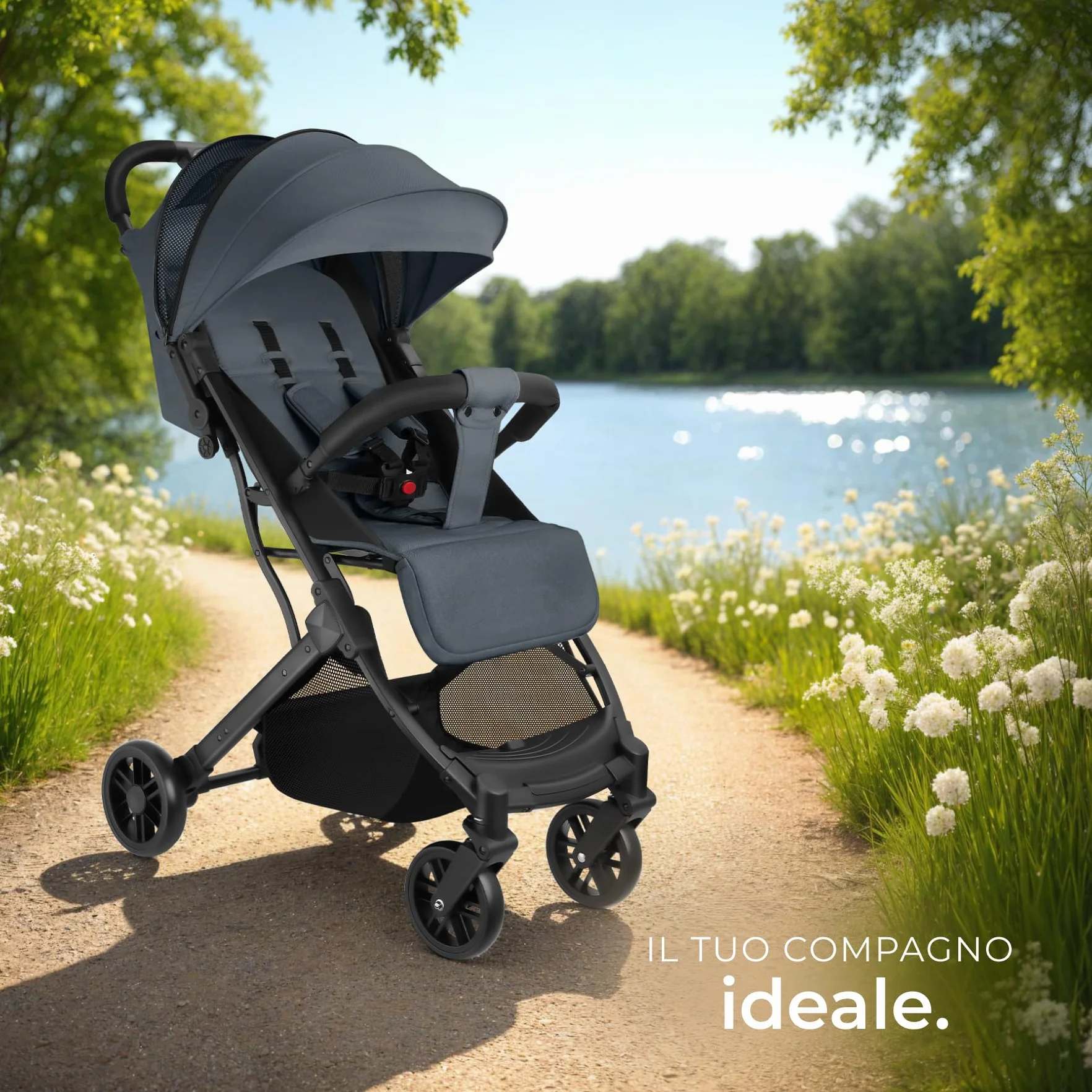 Tectake Passeggino Pieghevole Leggero con Cintura a 5 Punti Regolabile, Freno Pedale, Tettuccio UV, da 0 a 3 Anni - Antracite