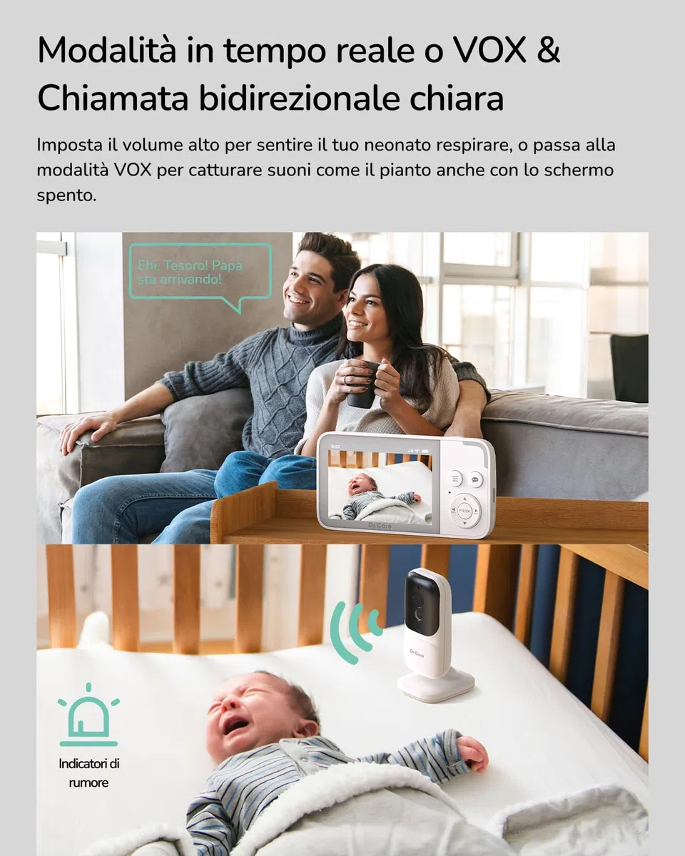 Dr.Care NeoView Baby Monitor Video e Audio, Schermo 3.5", Telecamera Bambini con Monitor, Audio Bidirezionale, Visione Notturna, VOX (Monitor 3.5" con 1 Telecamera)