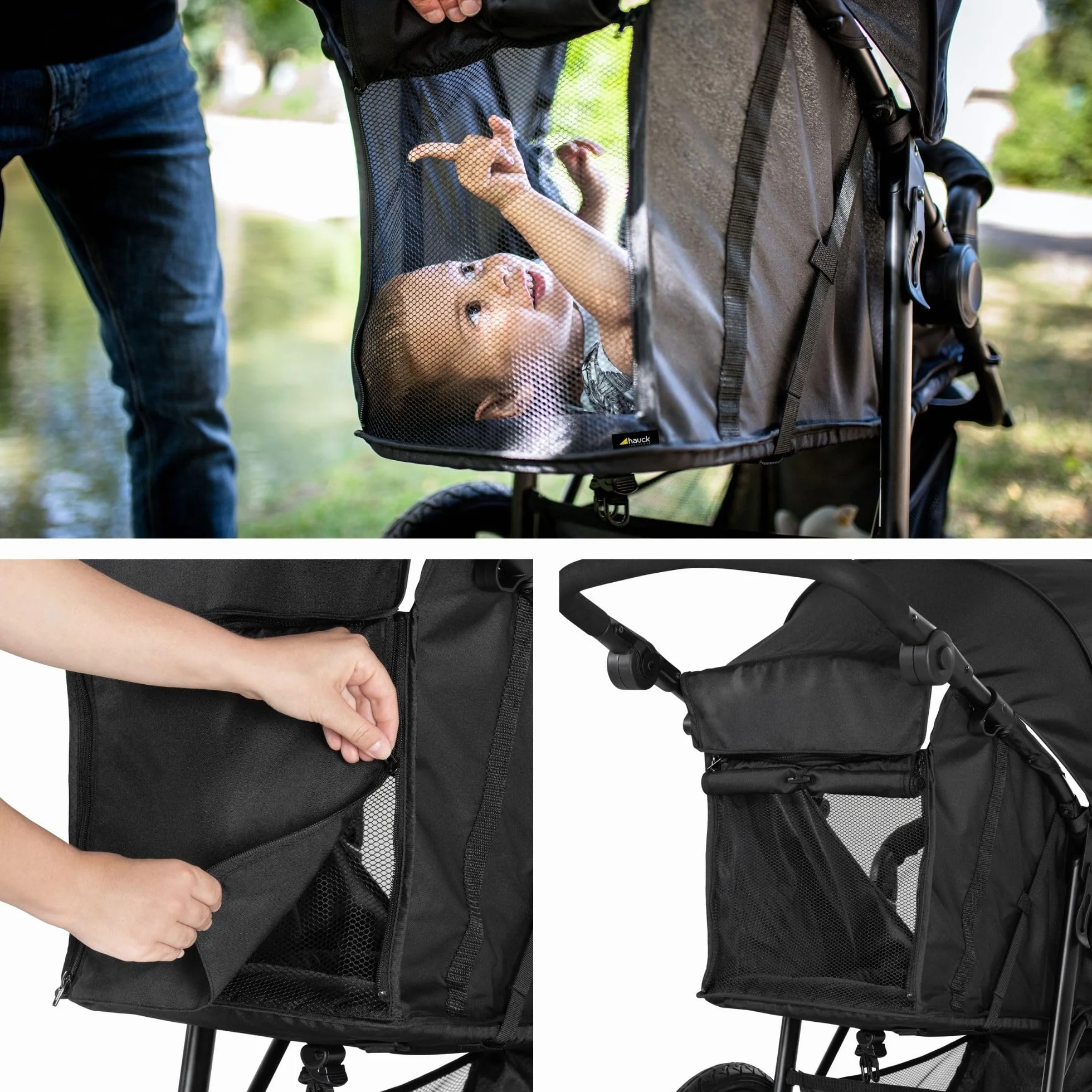 Hauck Passeggino 3 Ruote Runner 2 z Kołami XL, 22 kg, Reclinabile, Regolabile, UPF 50+, Cesto 3 kg, Pieghevole, Nero