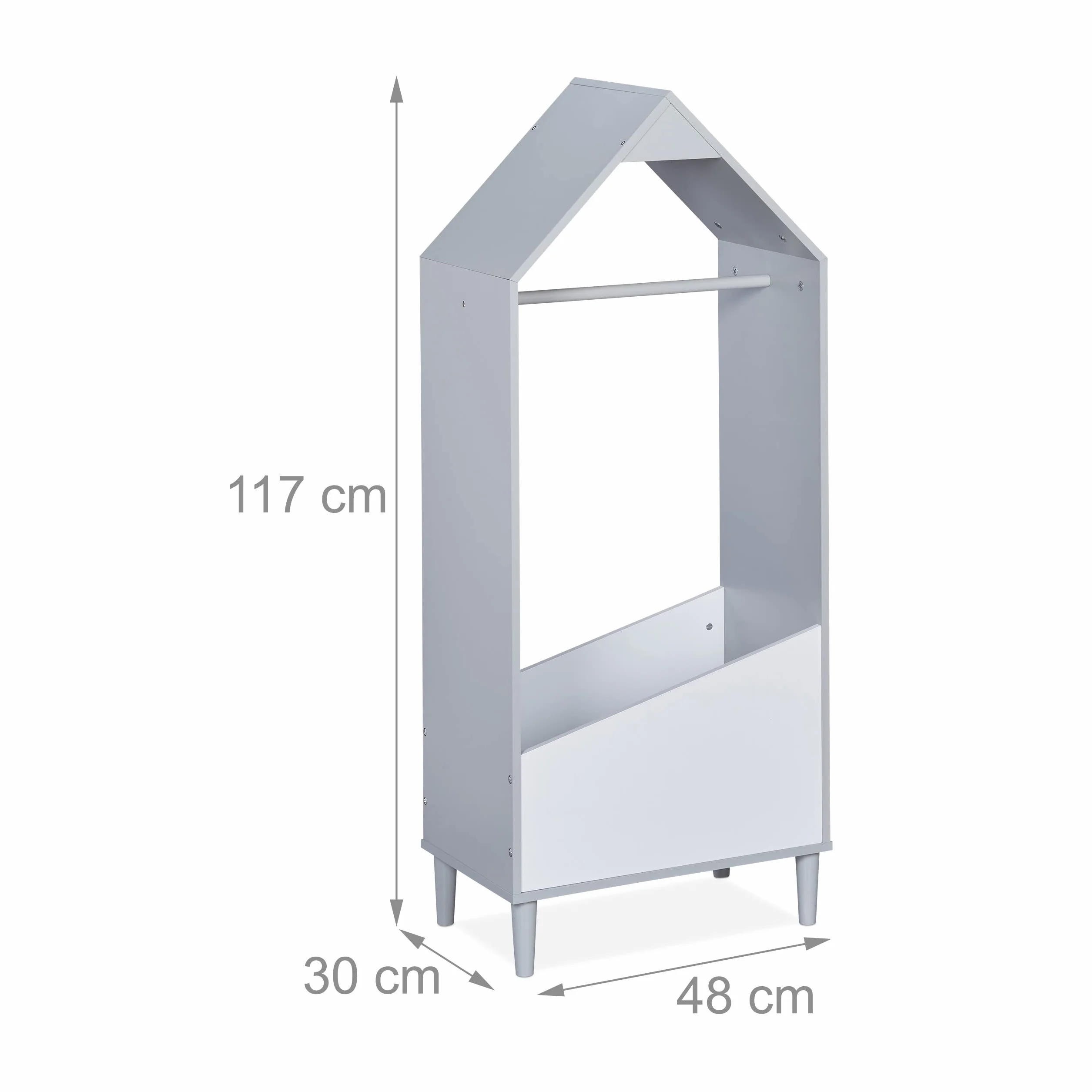 Relaxdays Appendiabiti per Bambini con Asta Attaccappanni e Ripiano 117x48x30 cm Grigio Bianco