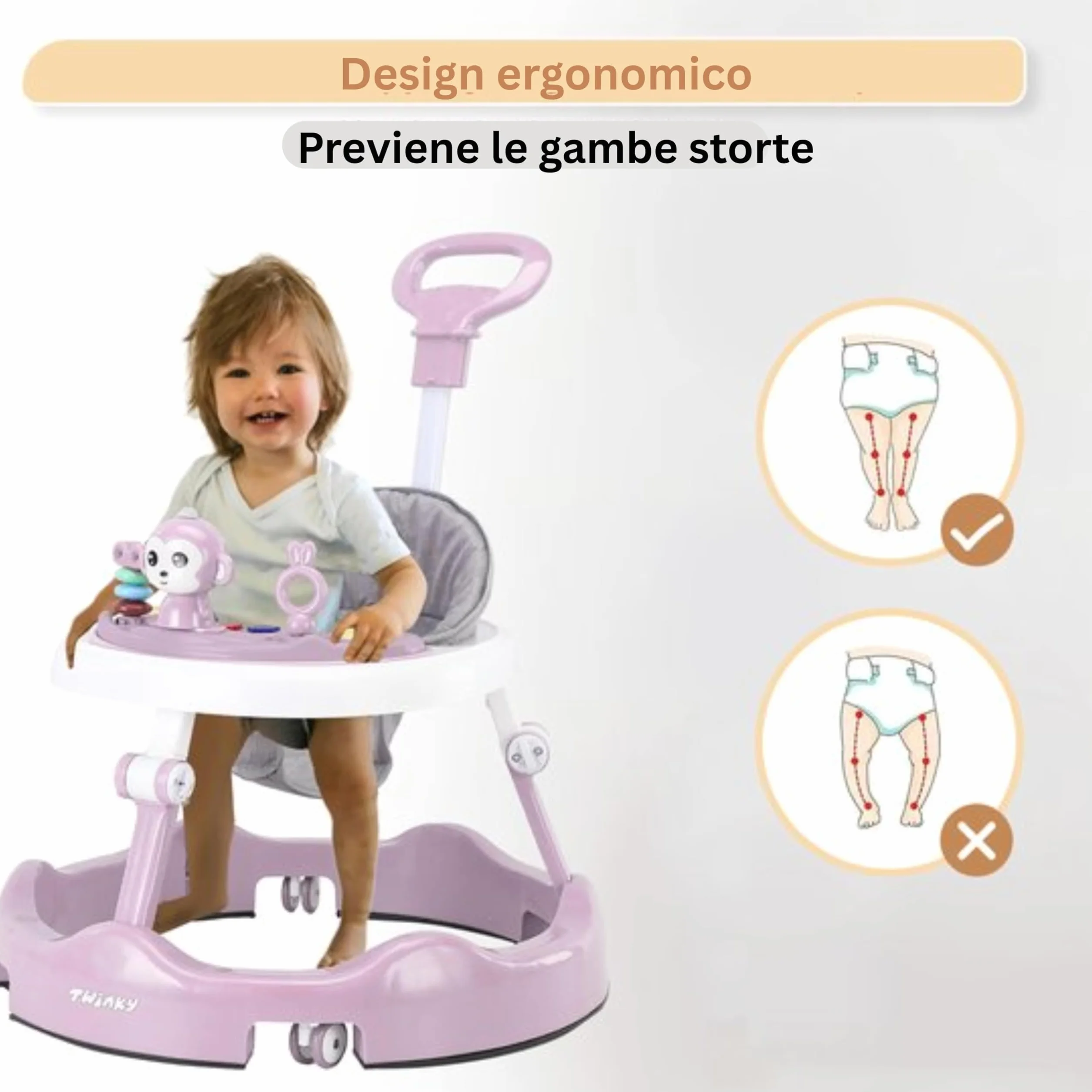 Twinky Girello Neonato 6-12 Mesi – Girello Regolabile e Sicuro per Bambini 6-18 Mesi | Design Pieghevole, Giochi Interattivi e Ruote Silenziose