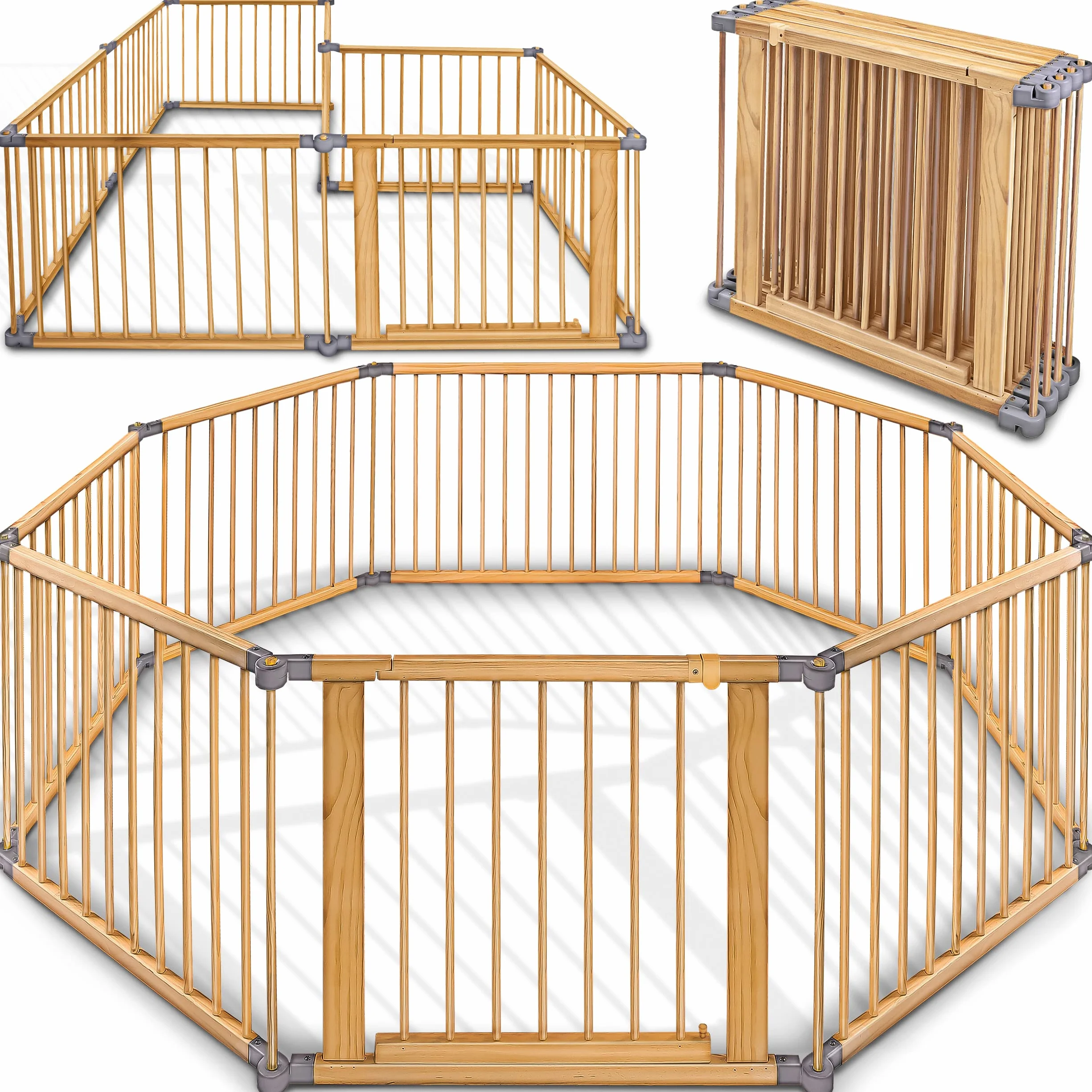 KIDUKU® XXL Box per Bambini Barriera di Sicurezza 7,2 m Pieghevole con Porta 8 Elementi Grigio