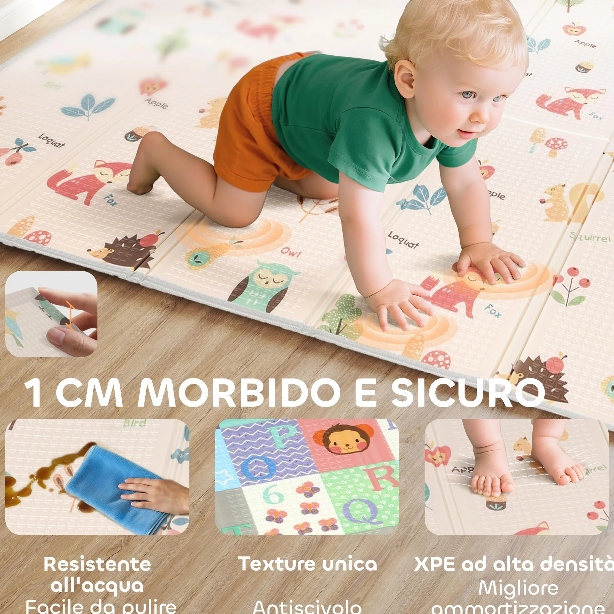 AIYAPLAY Tappeto per Bambini 0-3 Anni con Numeri e Lettere e Superficie Impermeabile, Tappeto Gattonamento in XPE e PE, 180x150x1 cm, Multicolore