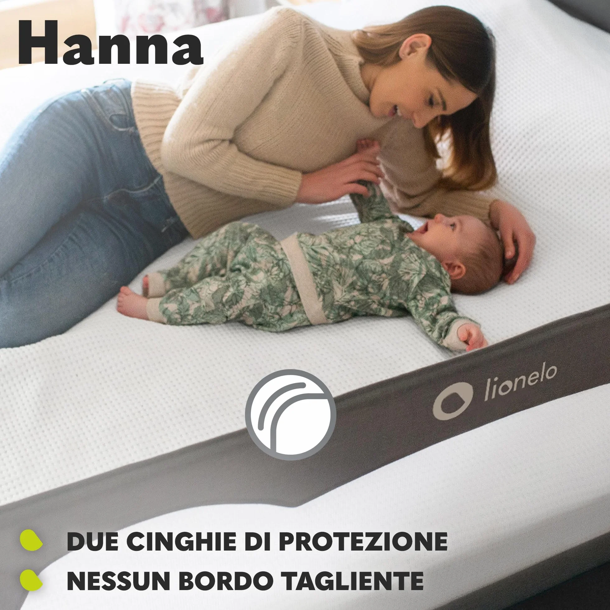 Lionelo Hanna Sponda letto universale barriera protettiva 65cm pieghevole StandSafe SecureBelt Tasca